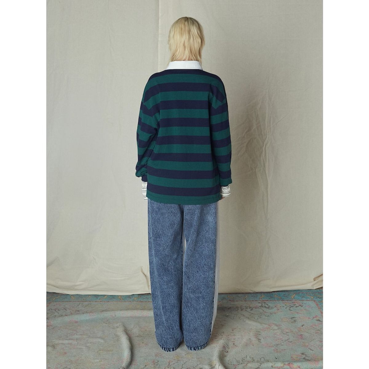 샌드 사운드(SAND SOUND) Bold Stripe Long Sleeve Polo TShirt  Green