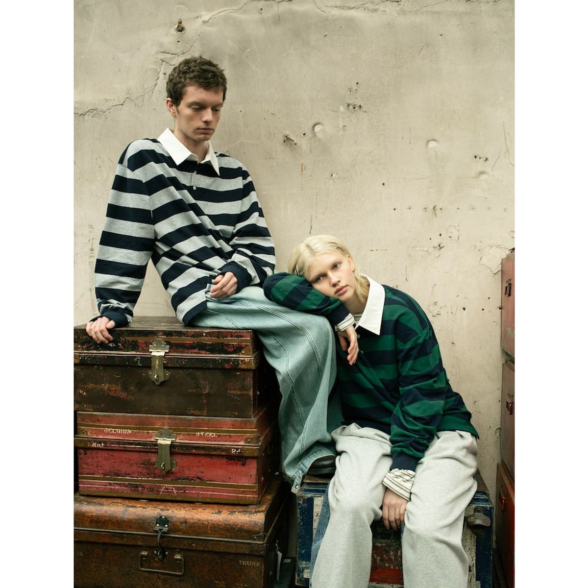 샌드 사운드(SAND SOUND) Bold Stripe Long Sleeve Polo TShirt  Green