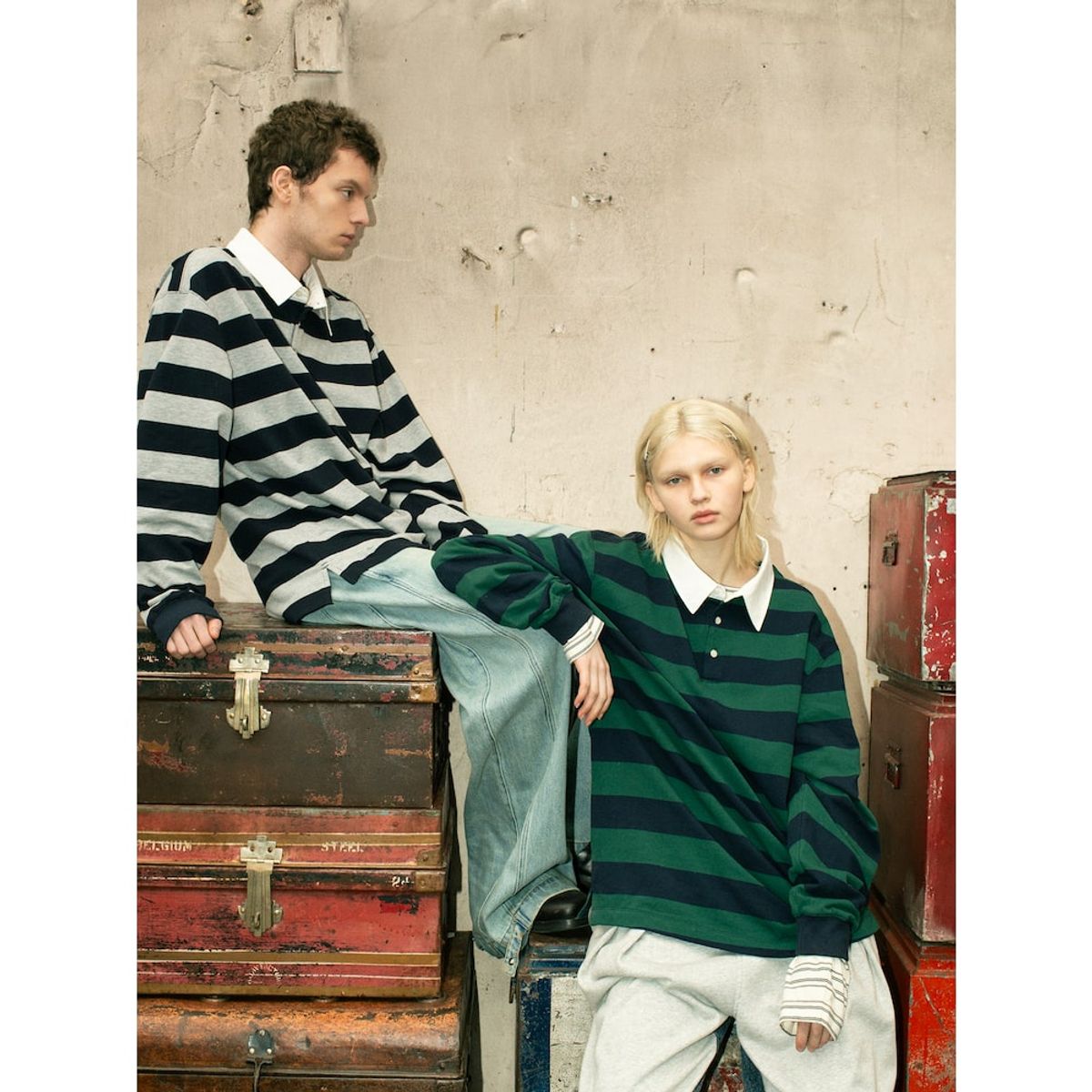 샌드 사운드(SAND SOUND) Bold Stripe Long Sleeve Polo TShirt  Green