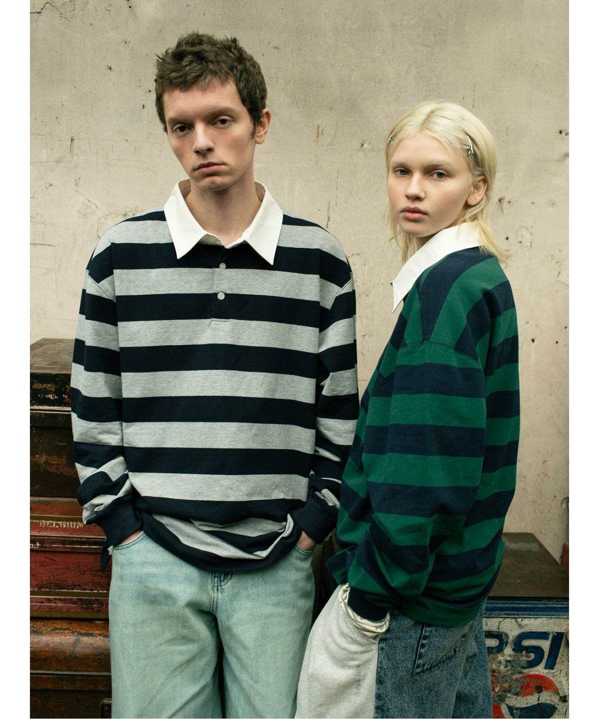 샌드 사운드(SAND SOUND) Bold Stripe Long Sleeve Polo TShirt  Green