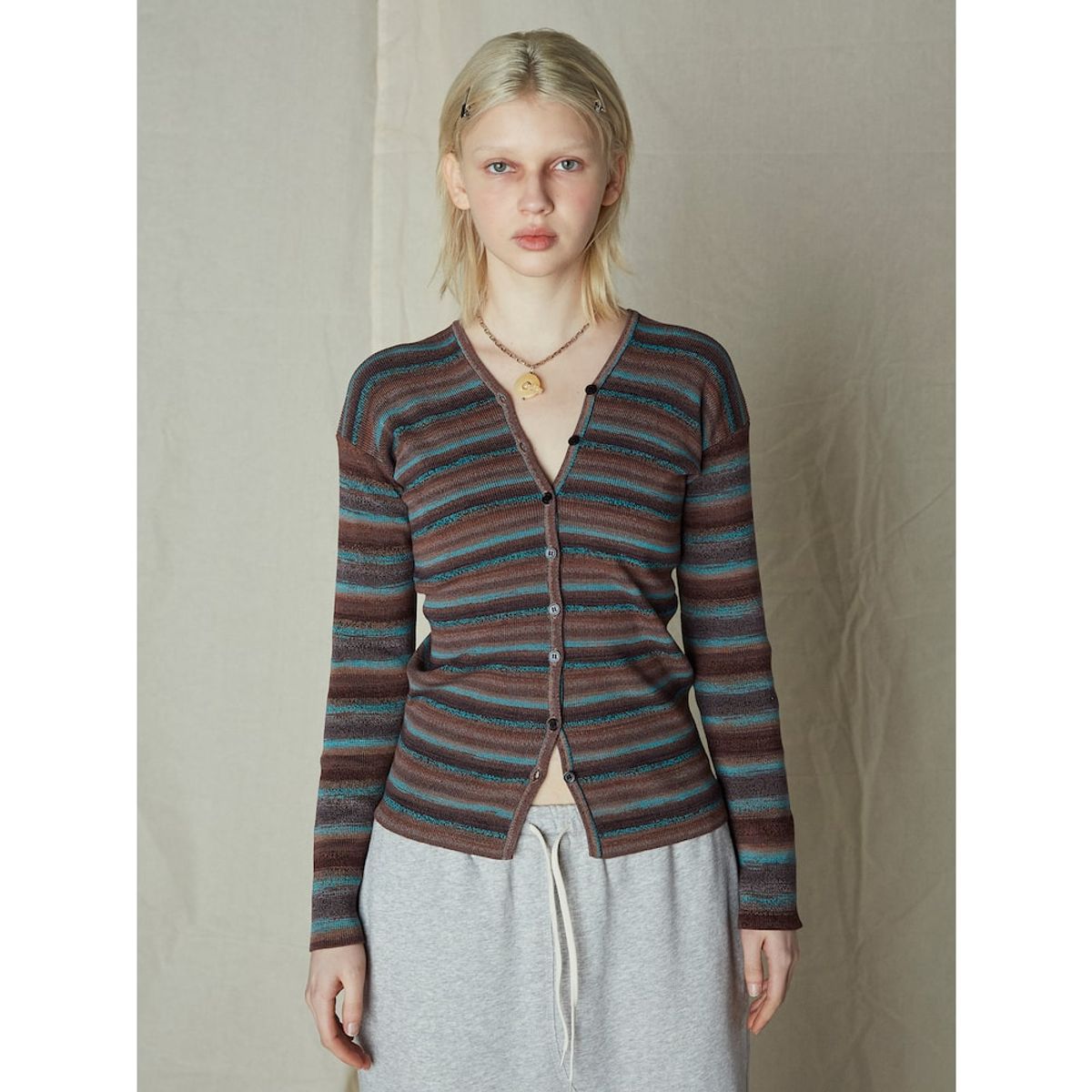 샌드 사운드(SAND SOUND) Women Stripe Cardigan  Brown
