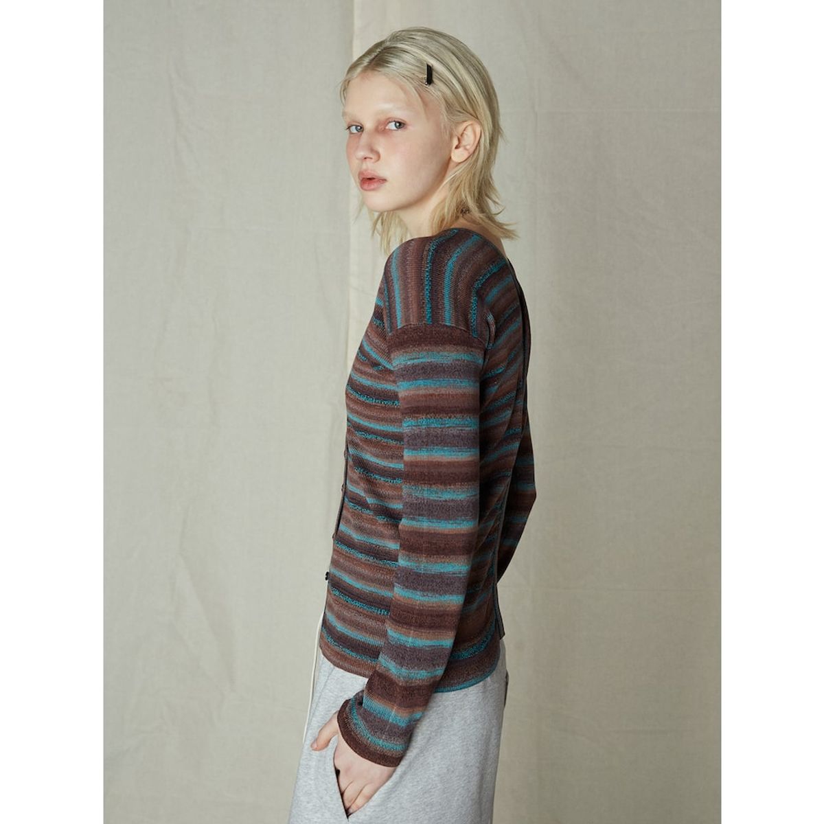 샌드 사운드(SAND SOUND) Women Stripe Cardigan  Brown