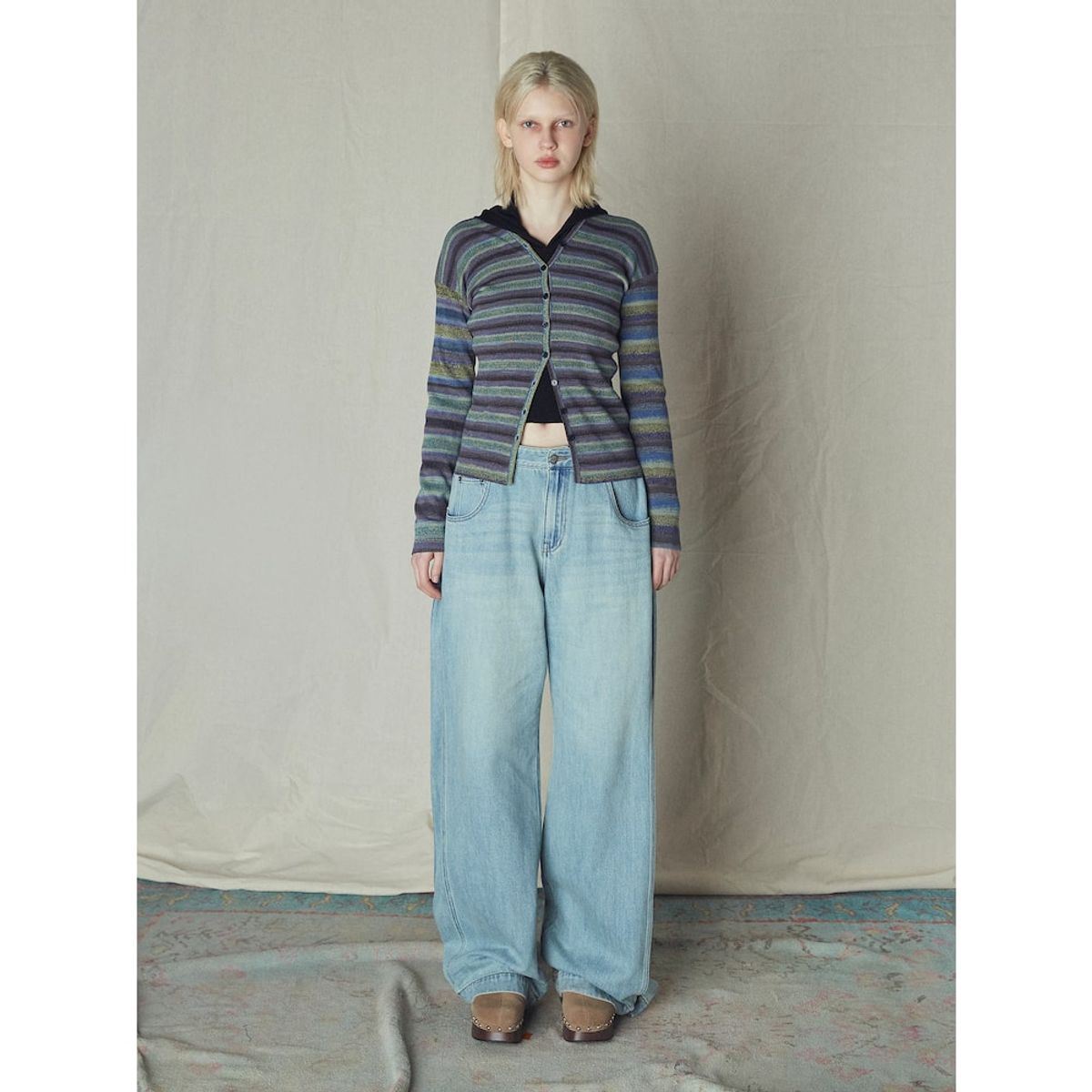 샌드 사운드(SAND SOUND) Women Stripe Cardigan  Light Green