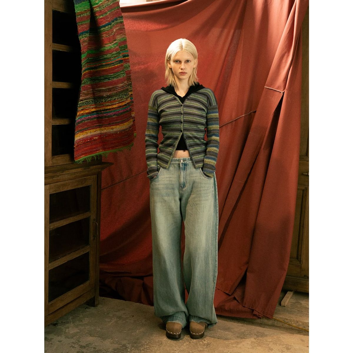 샌드 사운드(SAND SOUND) Women Stripe Cardigan  Light Green