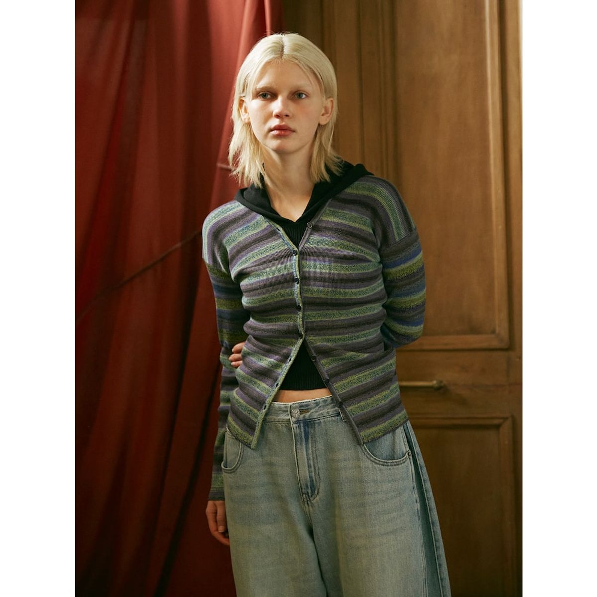 샌드 사운드(SAND SOUND) Women Stripe Cardigan  Light Green