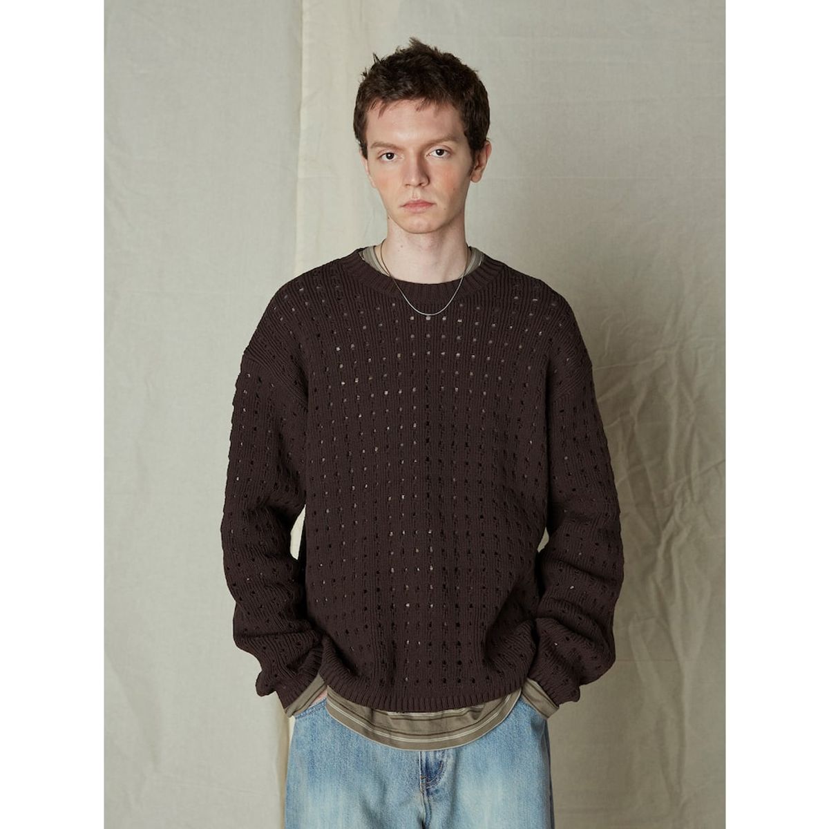 샌드 사운드(SAND SOUND) Crochet Crew Neck Sweater  Brown