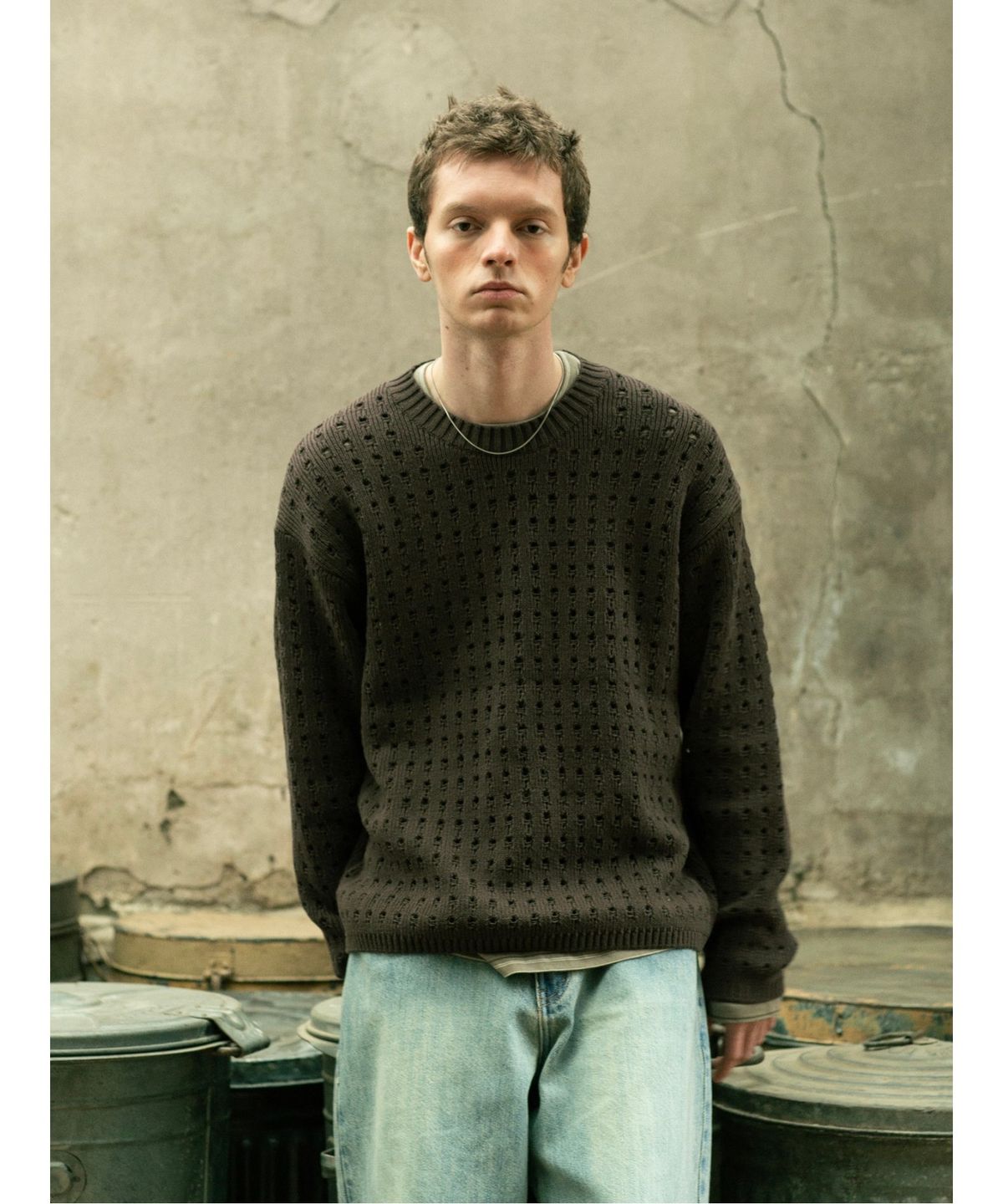 샌드 사운드(SAND SOUND) Crochet Crew Neck Sweater  Brown