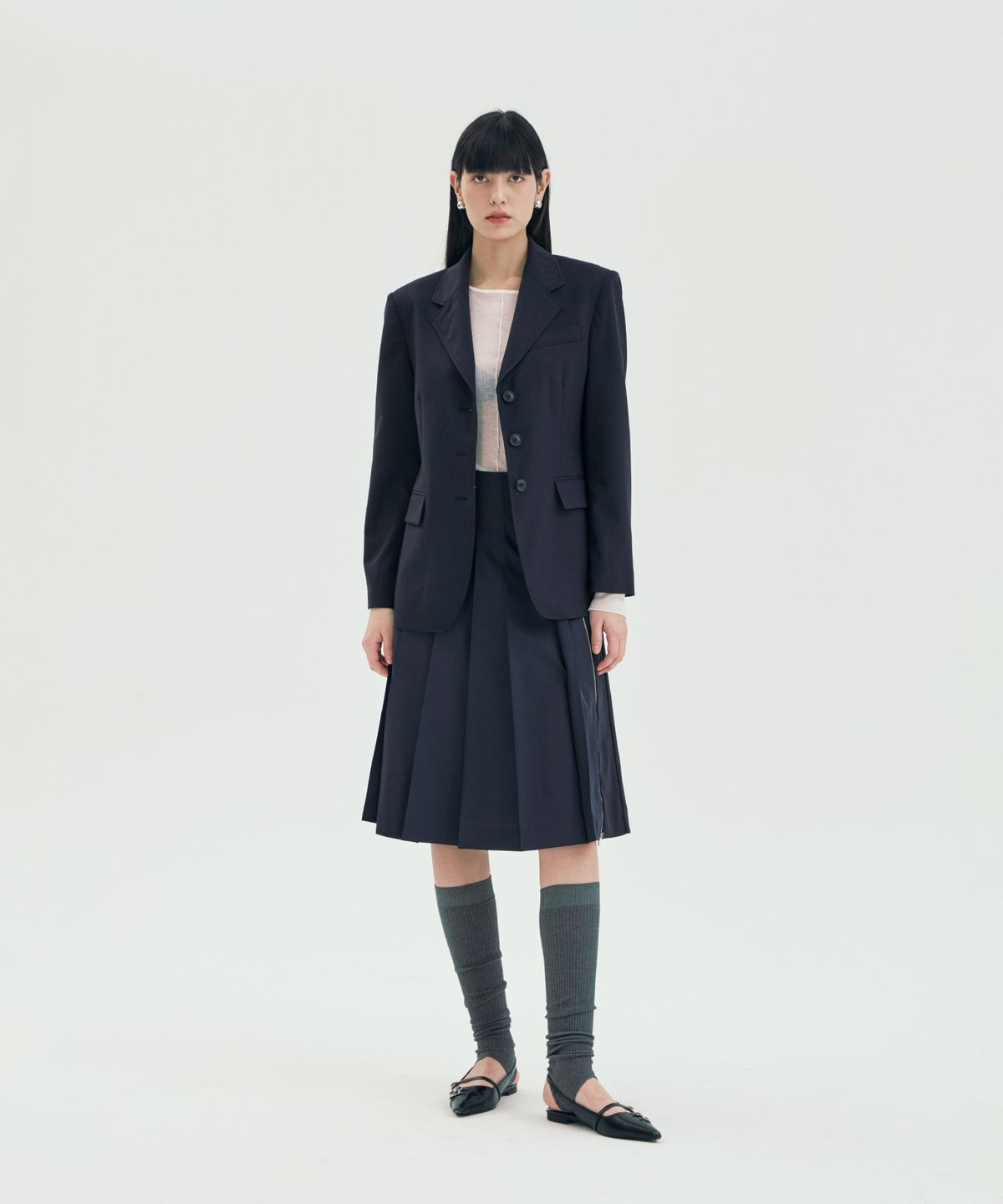 핀블랙(PINBLACK) 울 믹스 플리츠 셋업 스커트