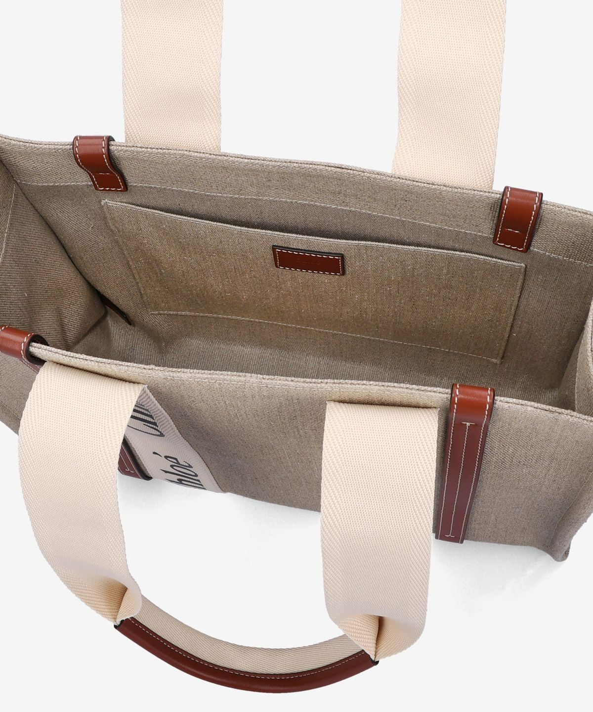 ［大人気！］CHLOE Messenger Bags CHC22AS383I2690U Chloé Medium Woody Linen Logo Tote Bag CHC22AS383I2690U