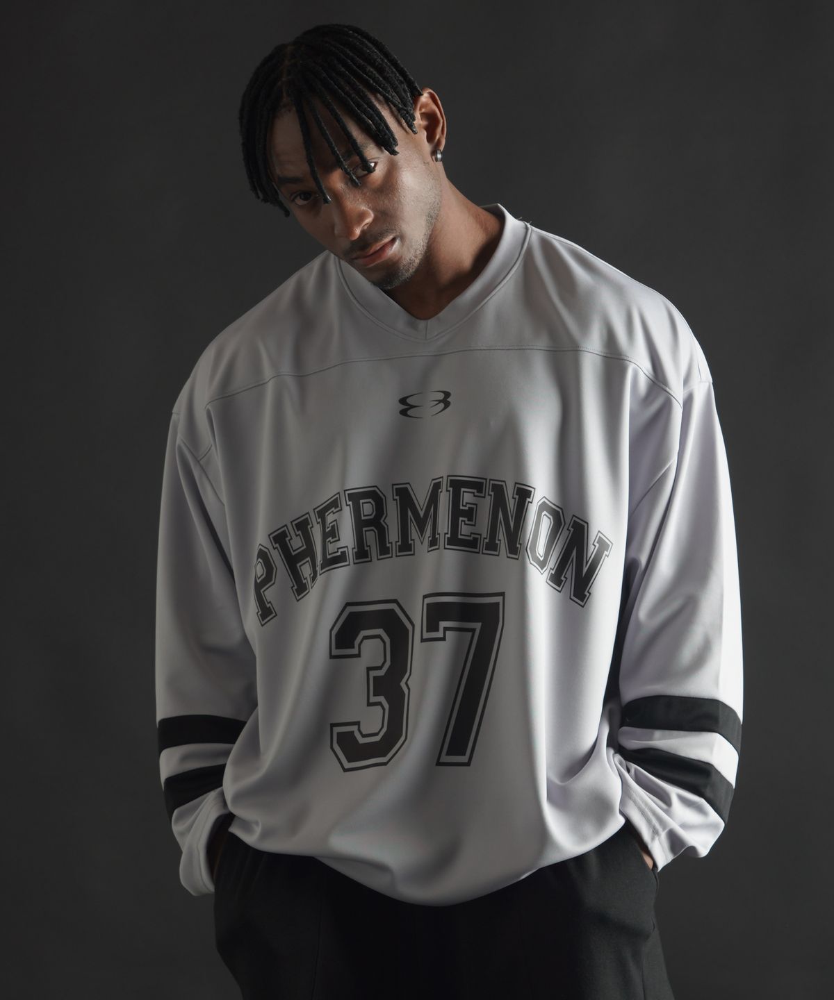 페르메논(PHERMENON) 오버핏 럭비 저지 롱 슬리브 - 라이트그레이