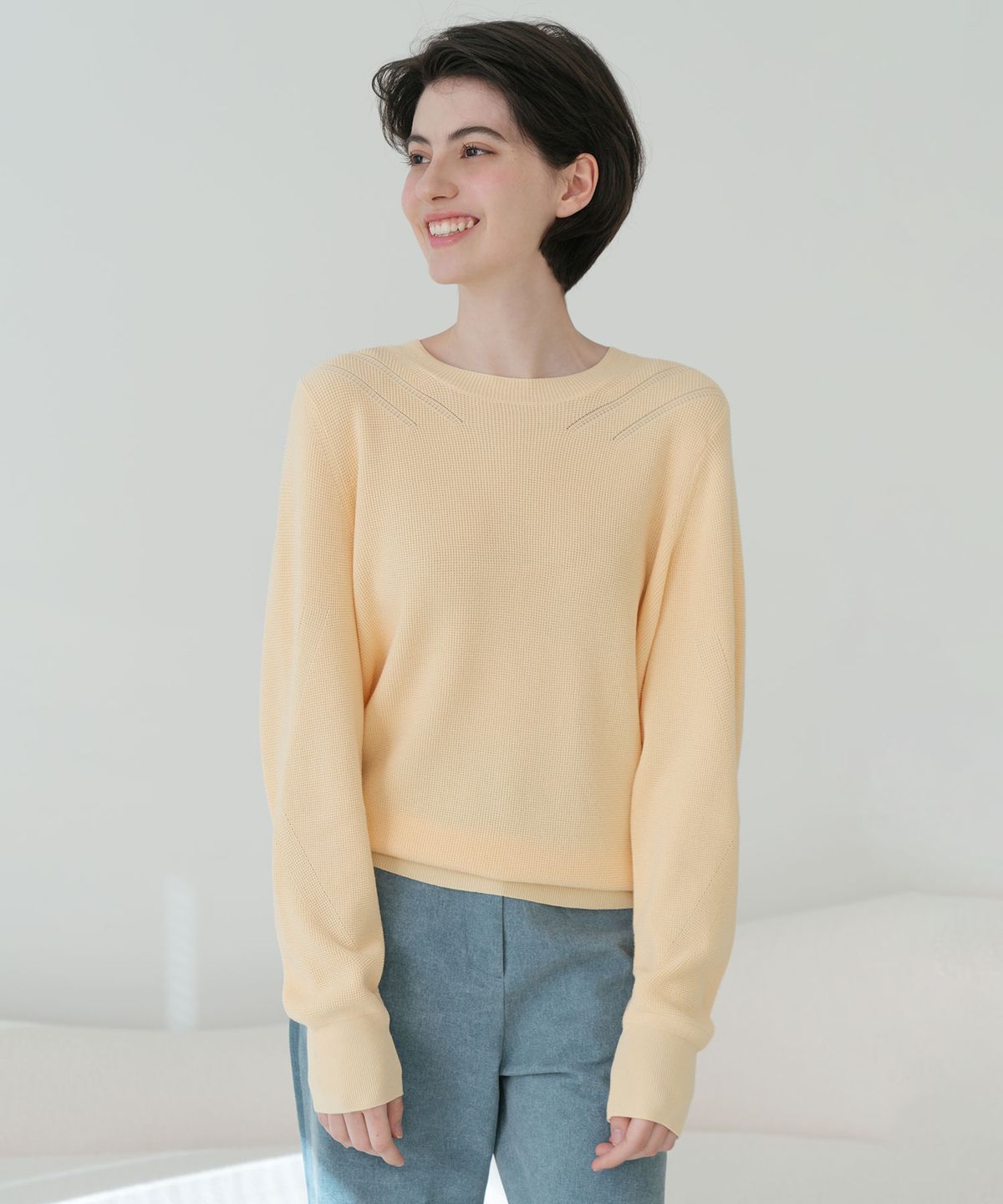 바스카라(VASCARA) Round Neck Long Sleeve Waffle knitwear (4colors)