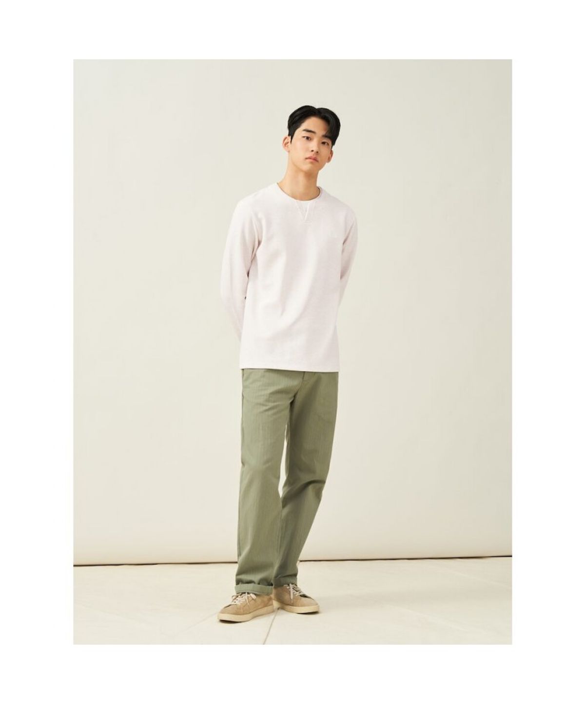 빈폴 멘(BEANPOLE MEN) 레이어드 라운드 티셔츠  아이보리 (BC5241C340)