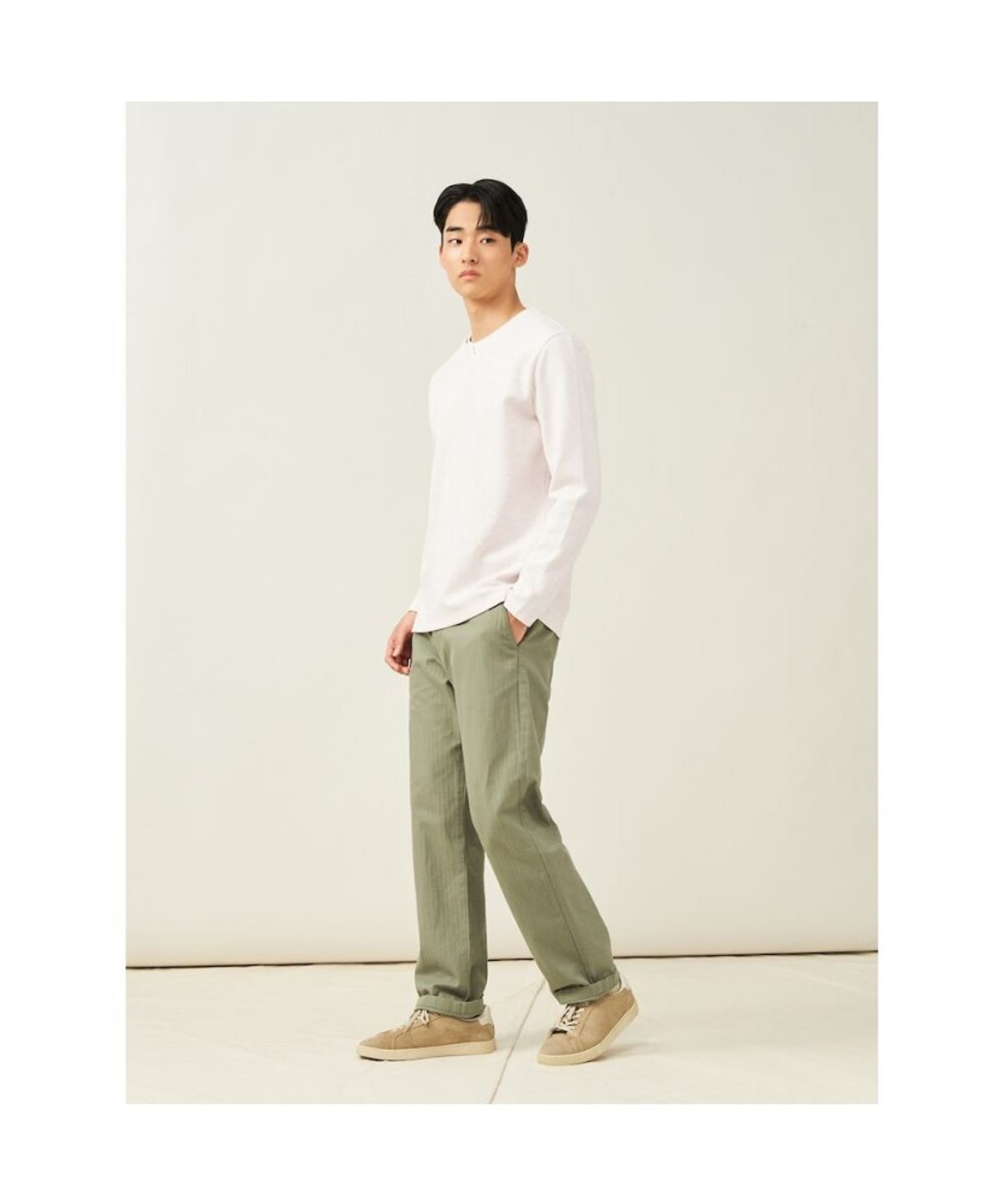 빈폴 멘(BEANPOLE MEN) 레이어드 라운드 티셔츠  아이보리 (BC5241C340)