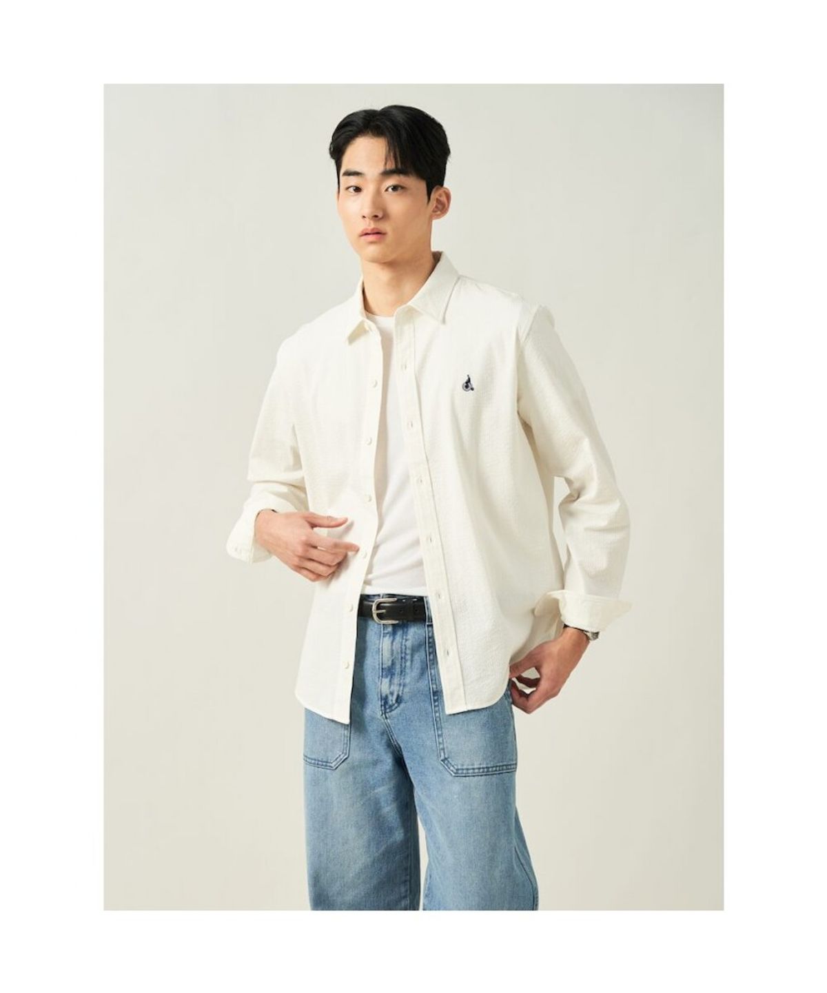 빈폴 멘(BEANPOLE MEN) 시어서커 저지 셔츠  화이트 (BC5241C531)