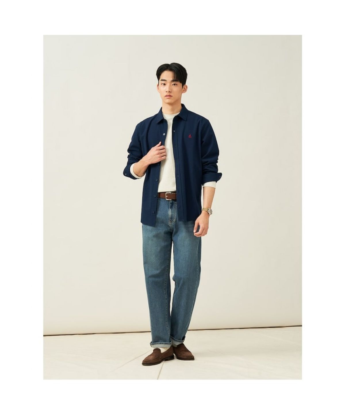 빈폴 멘(BEANPOLE MEN) 시어서커 저지 셔츠  네이비 (BC5241C53R)
