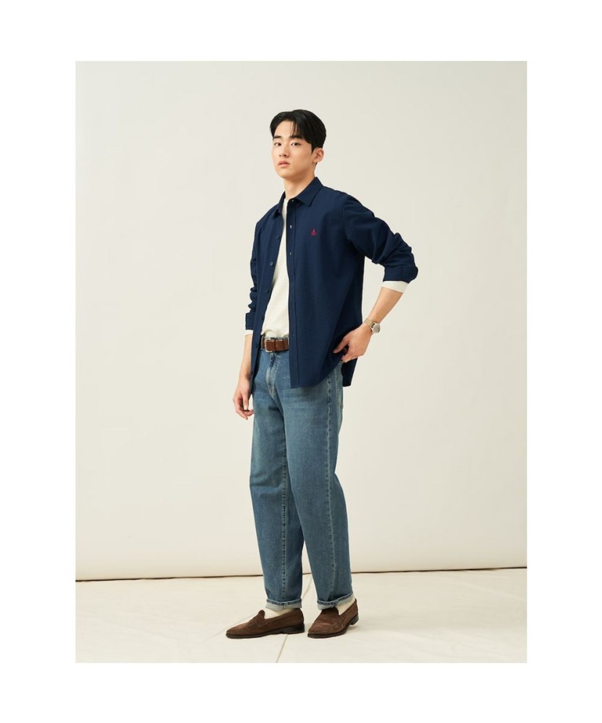 빈폴 멘(BEANPOLE MEN) 시어서커 저지 셔츠  네이비 (BC5241C53R)