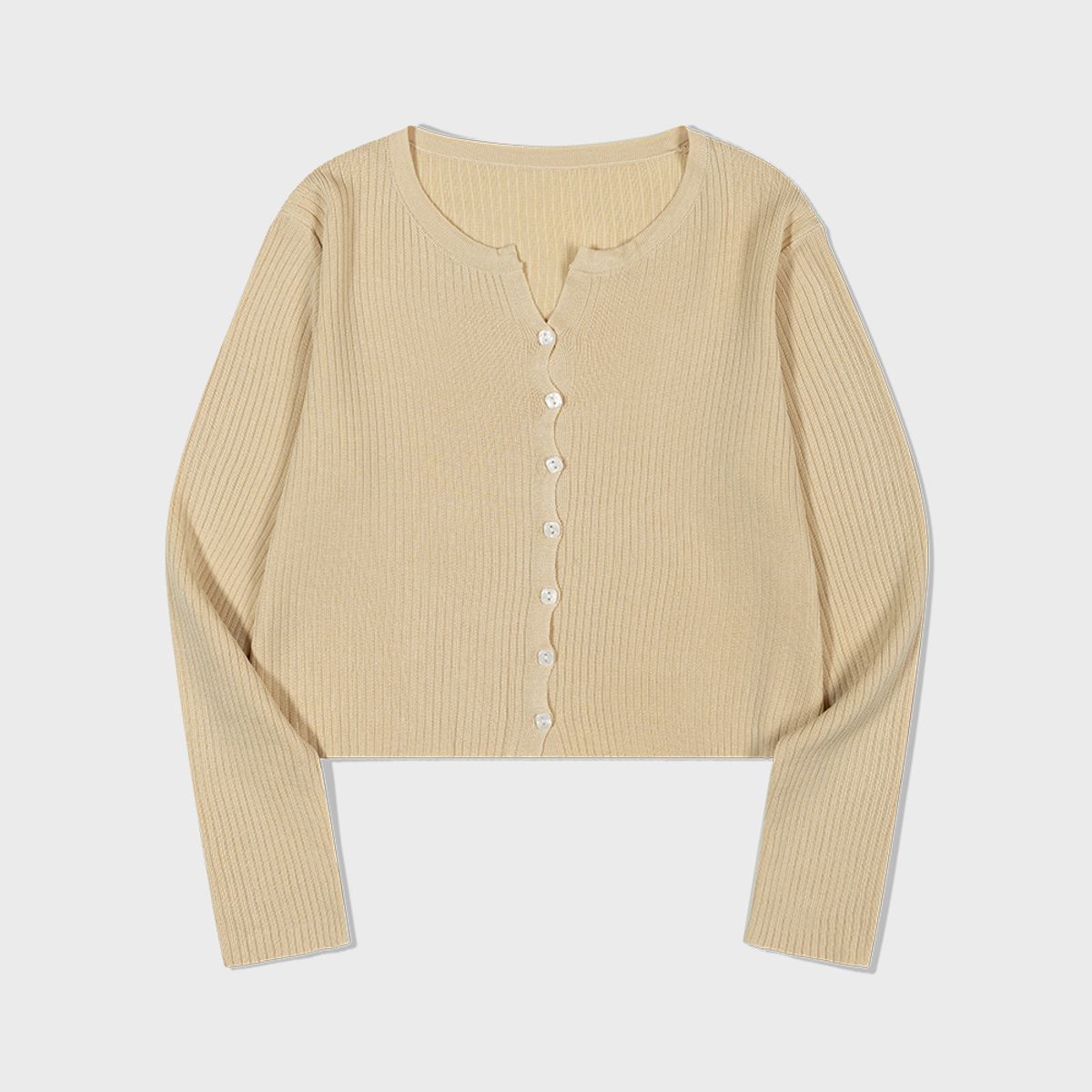 모아(MOAA) Cropped Button V Cardigan (BEIGE)