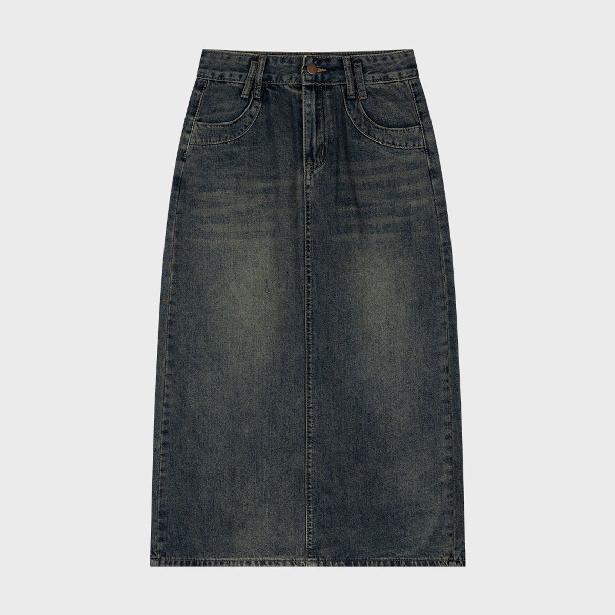 모아(MOAA) Vintage Wash Denim Midi Skirt (WASHED JEAN)