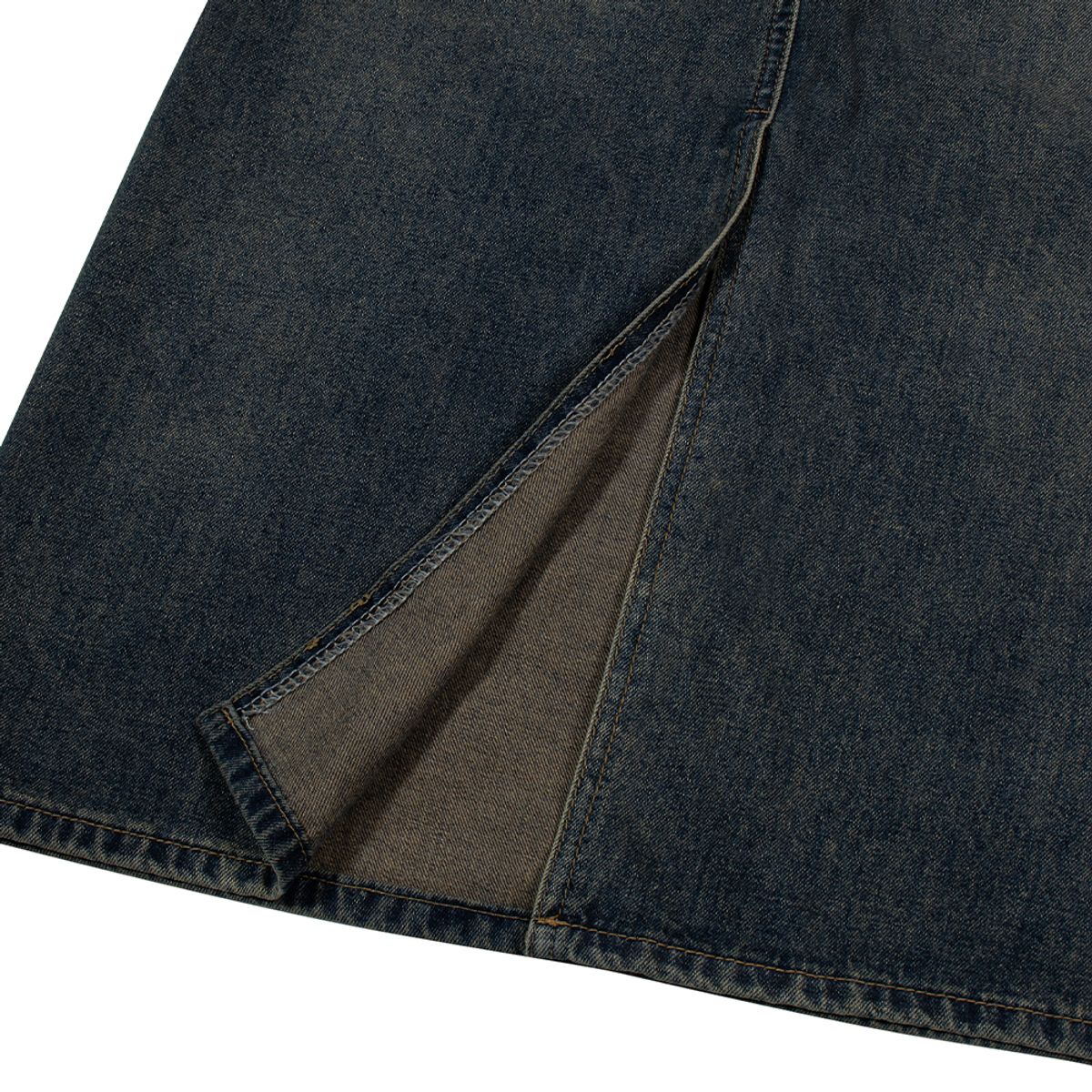 모아(MOAA) Vintage Wash Denim Midi Skirt (WASHED JEAN)