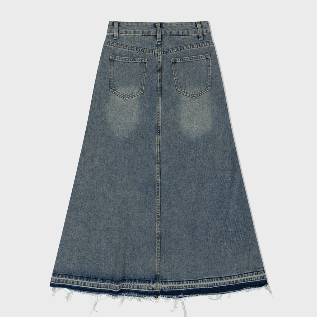 모아(MOAA) Raw Hem Denim Midi Skirt (WASHED JEAN)