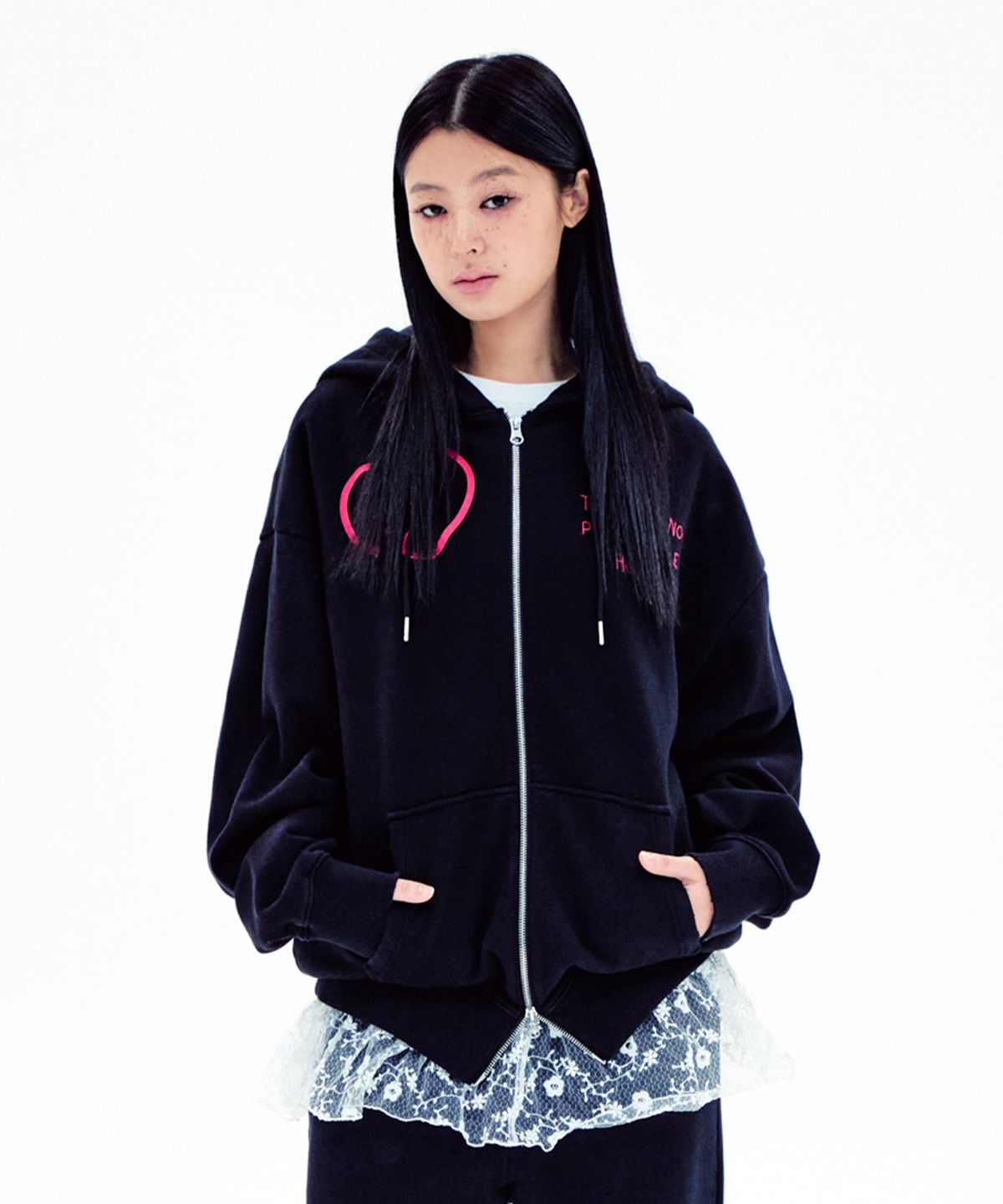 유희(YOUHEE) HOME GRAPHIC HOOD ZIP-UP BLACK