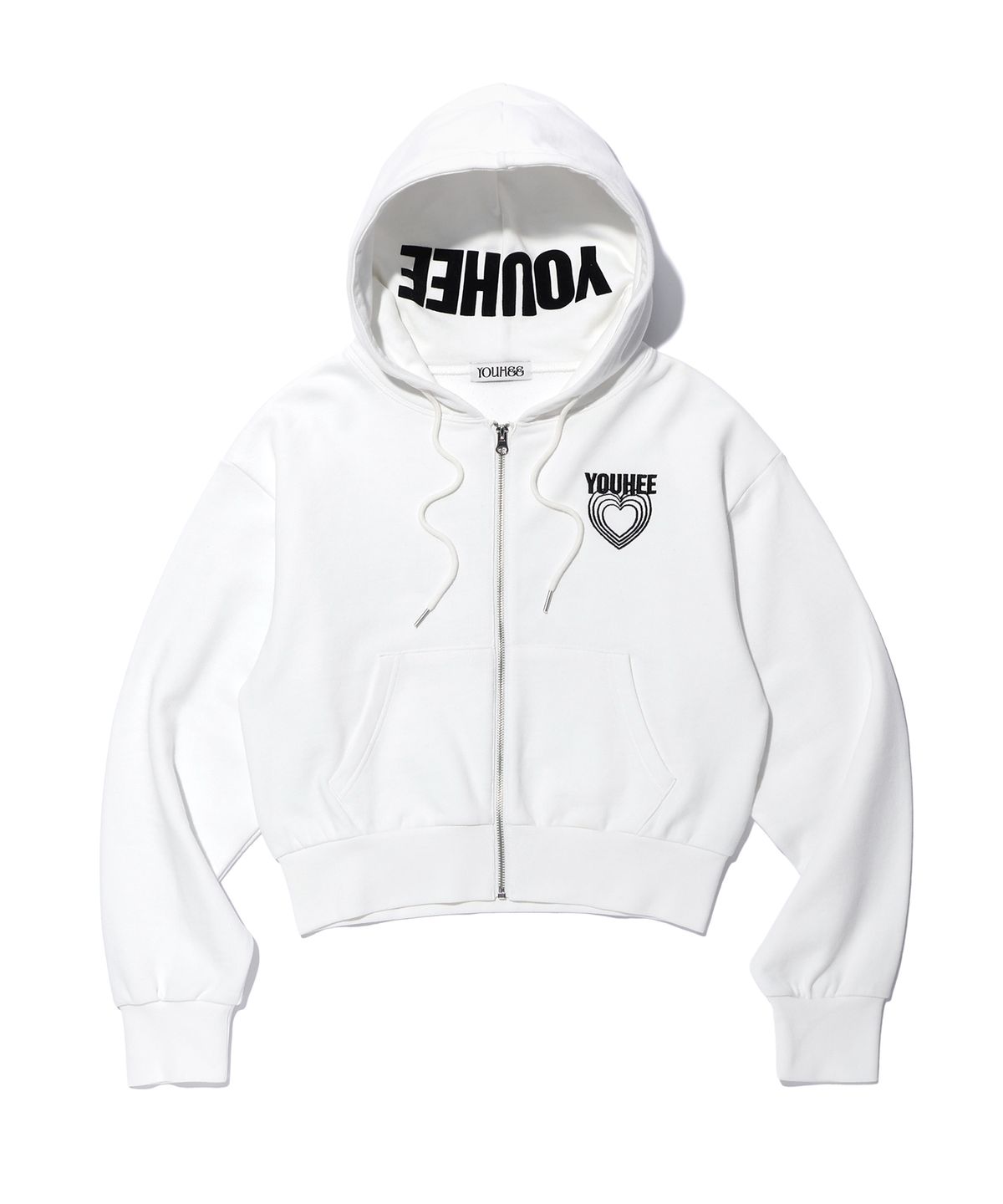 유희(YOUHEE) GRAPHIC DETAILED HOOD ZIP-UP WHITE