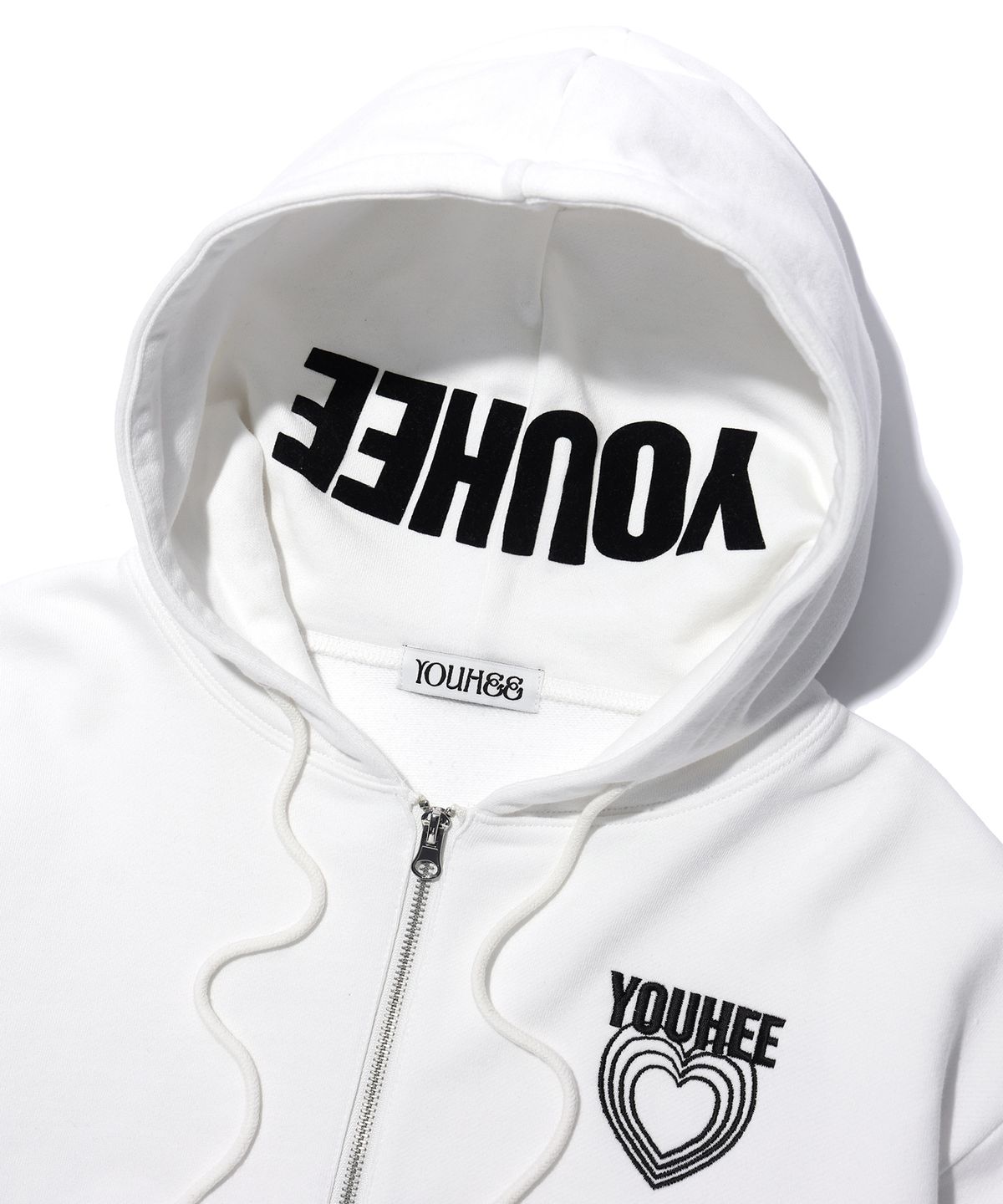 유희(YOUHEE) GRAPHIC DETAILED HOOD ZIP-UP WHITE