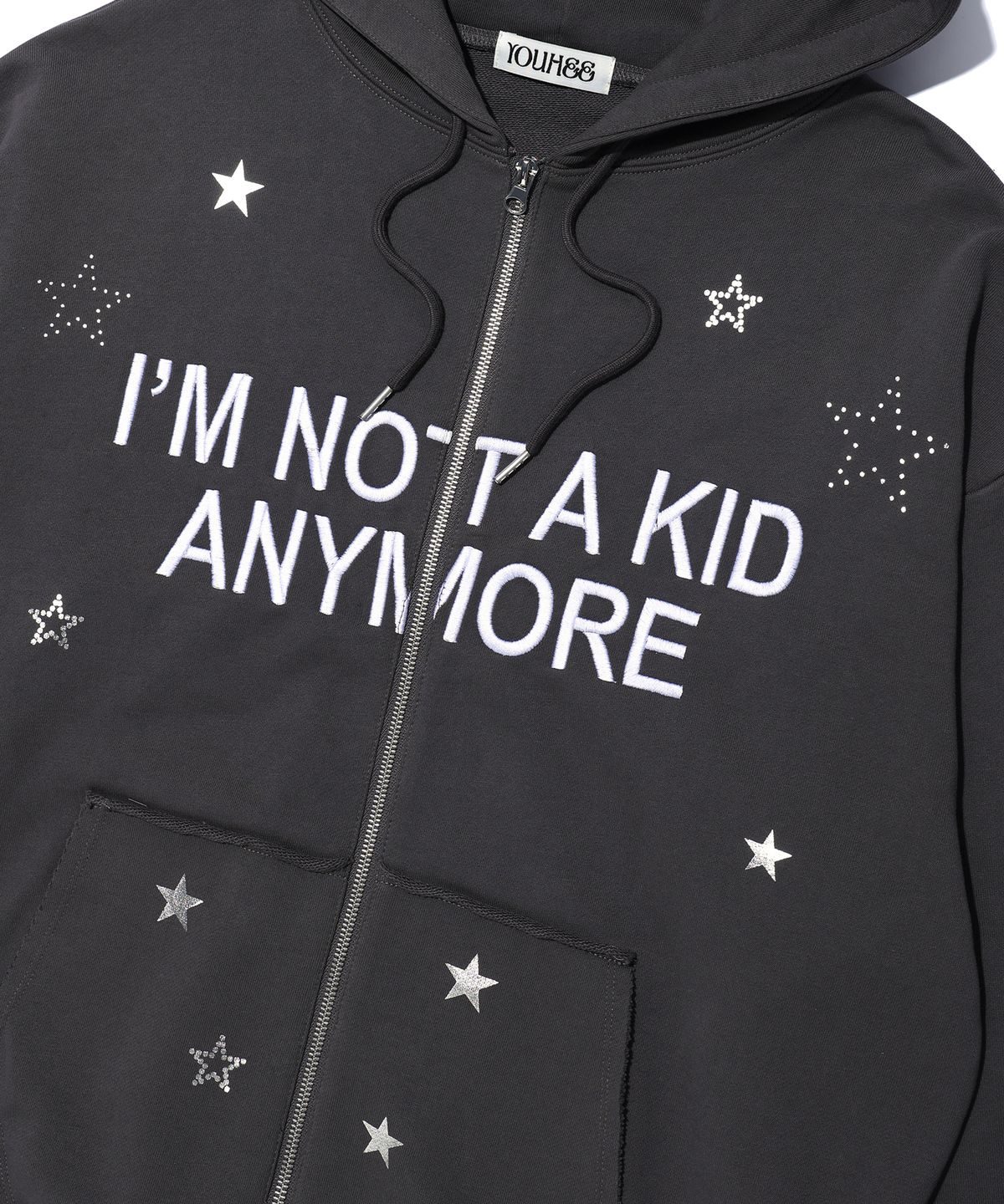 유희(YOUHEE) NOT A KID HOOD ZIP-UP CHARCOAL