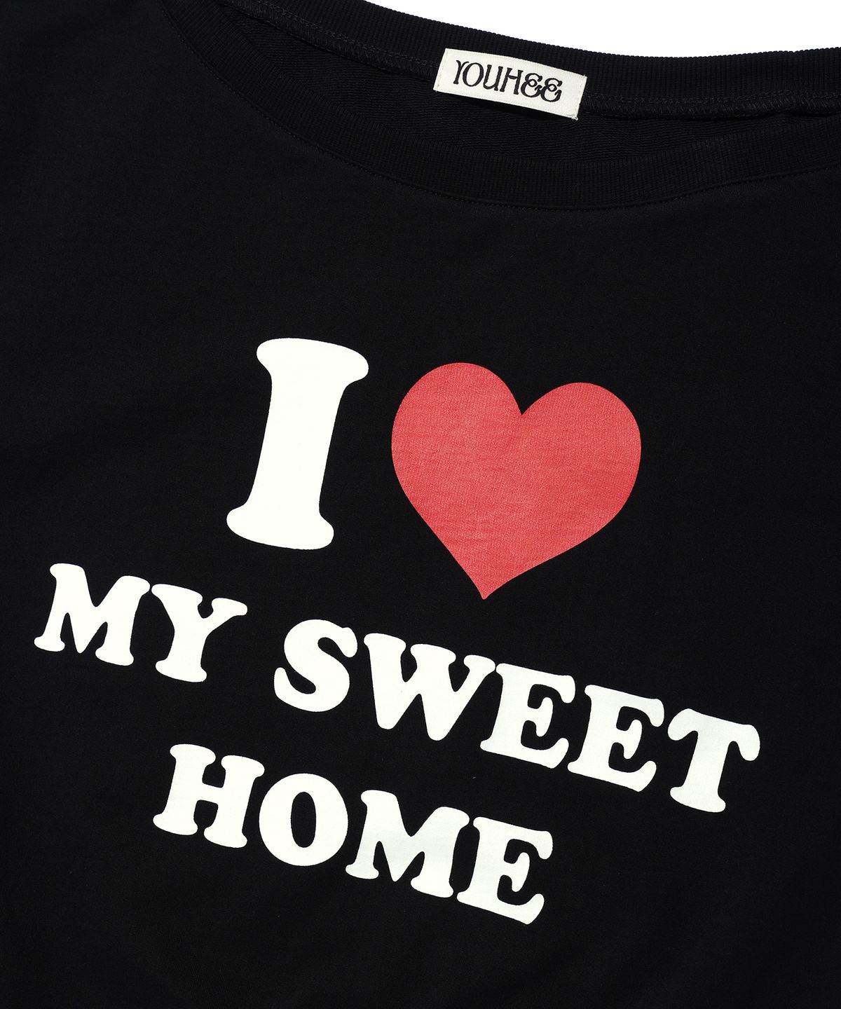 유희(YOUHEE) I LOVE OFF SHOULDER SWEATSHIRTS BLACK