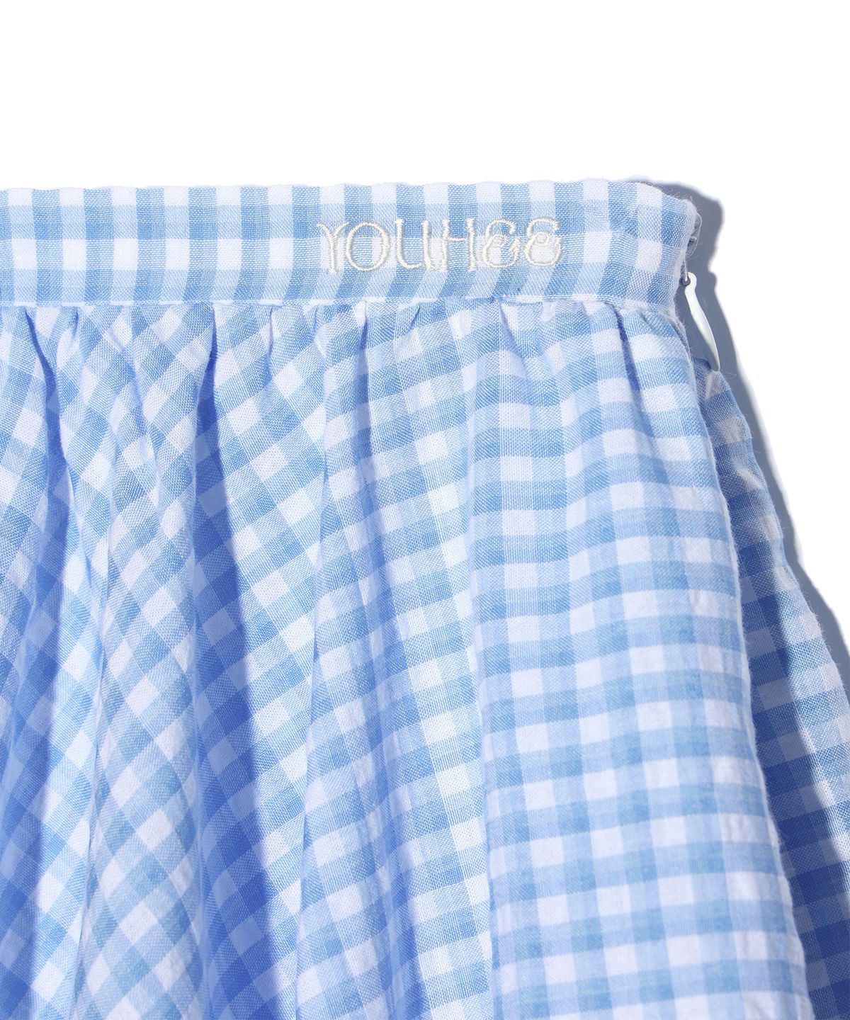 유희(YOUHEE) CHECK BALLOON MINI SKIRT LIGHT BLUE