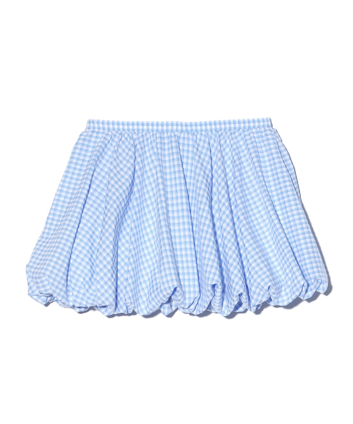 유희(YOUHEE) CHECK BALLOON MINI SKIRT LIGHT BLUE