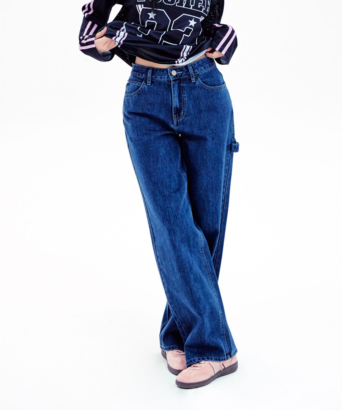 유희(YOUHEE) LETTERING WIDE DENIM PANTS INDIGO