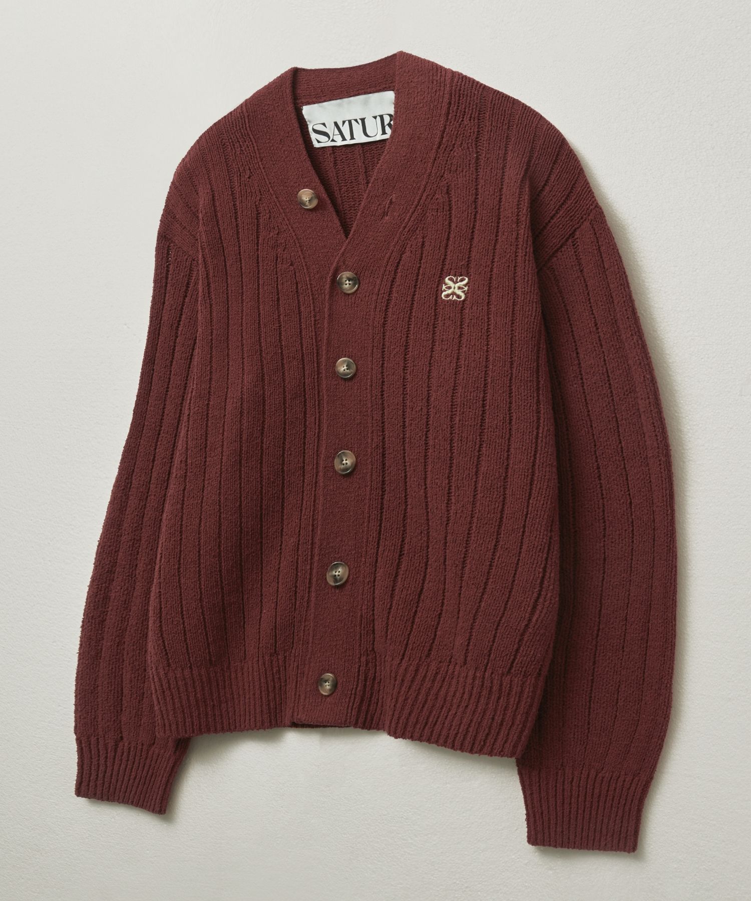 MUSINSA SATUR Pharaoh Oversized Buckle Cardigan Burgundy