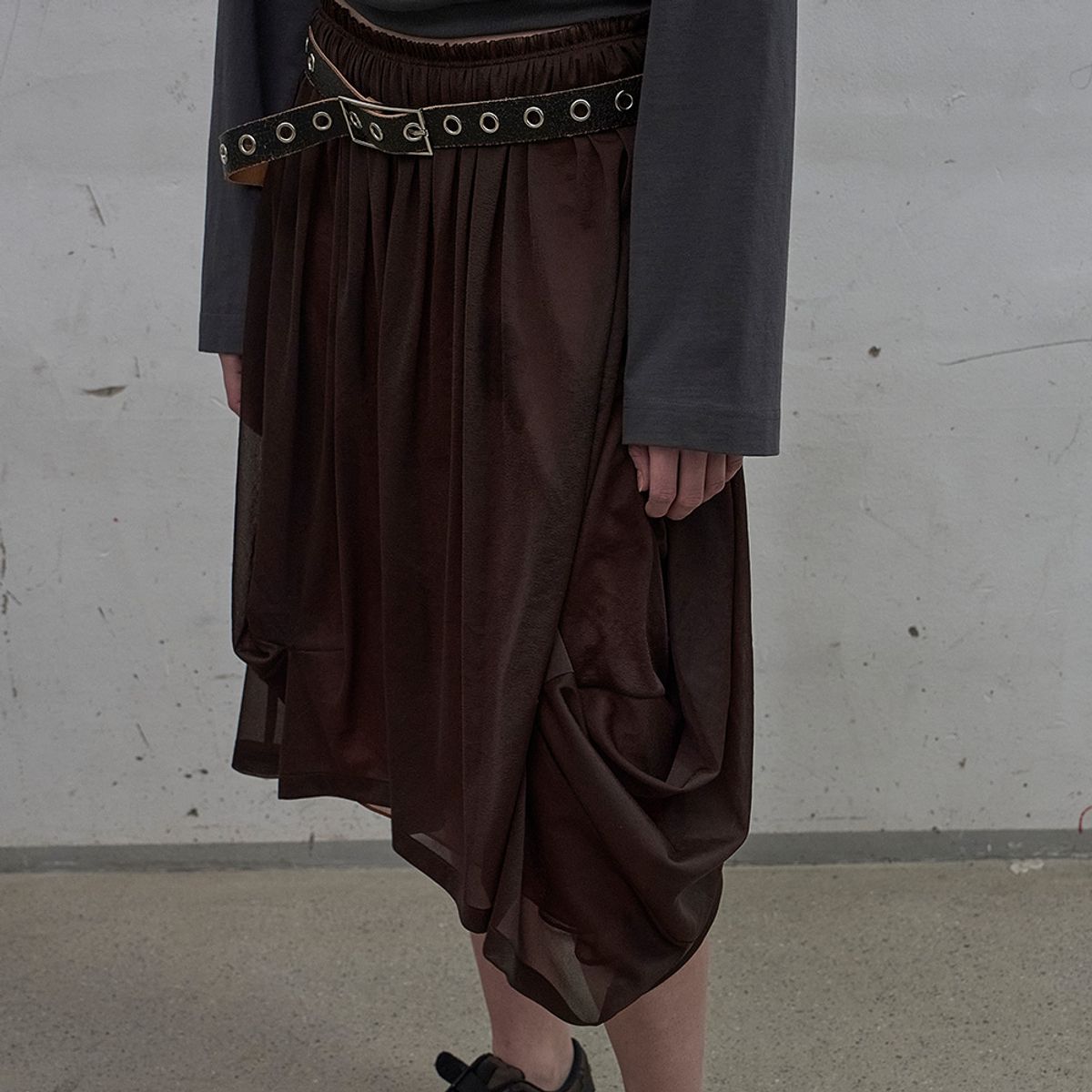 엘씨디씨티엠(LCDC™) DOUBLE LAYERED VOLUME SKIRT (BROWN)