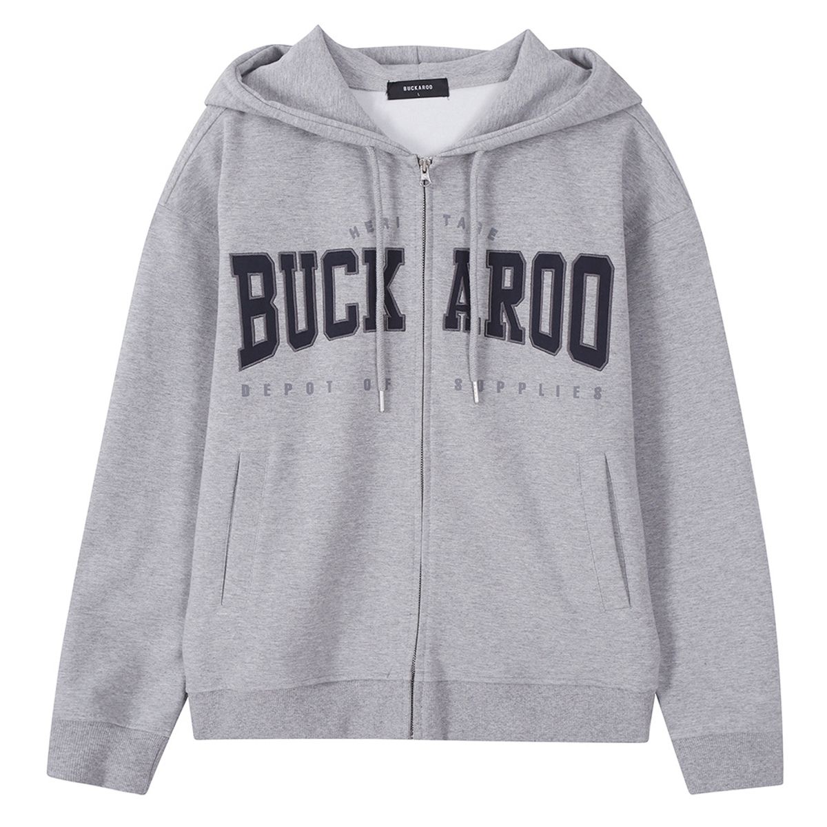 버커루(BUCKAROO) 아플리케 후드 집업 멜란지 그레이