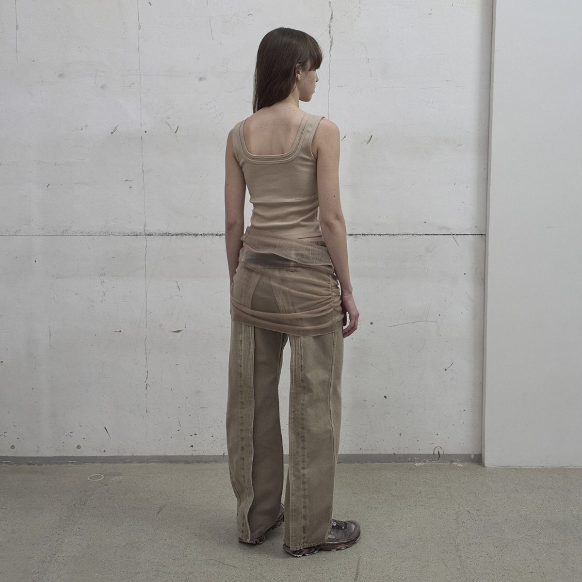 엘씨디씨티엠(LCDC™) SHEER FRILL LAYERED KNIT SKIRT (BEIGE)