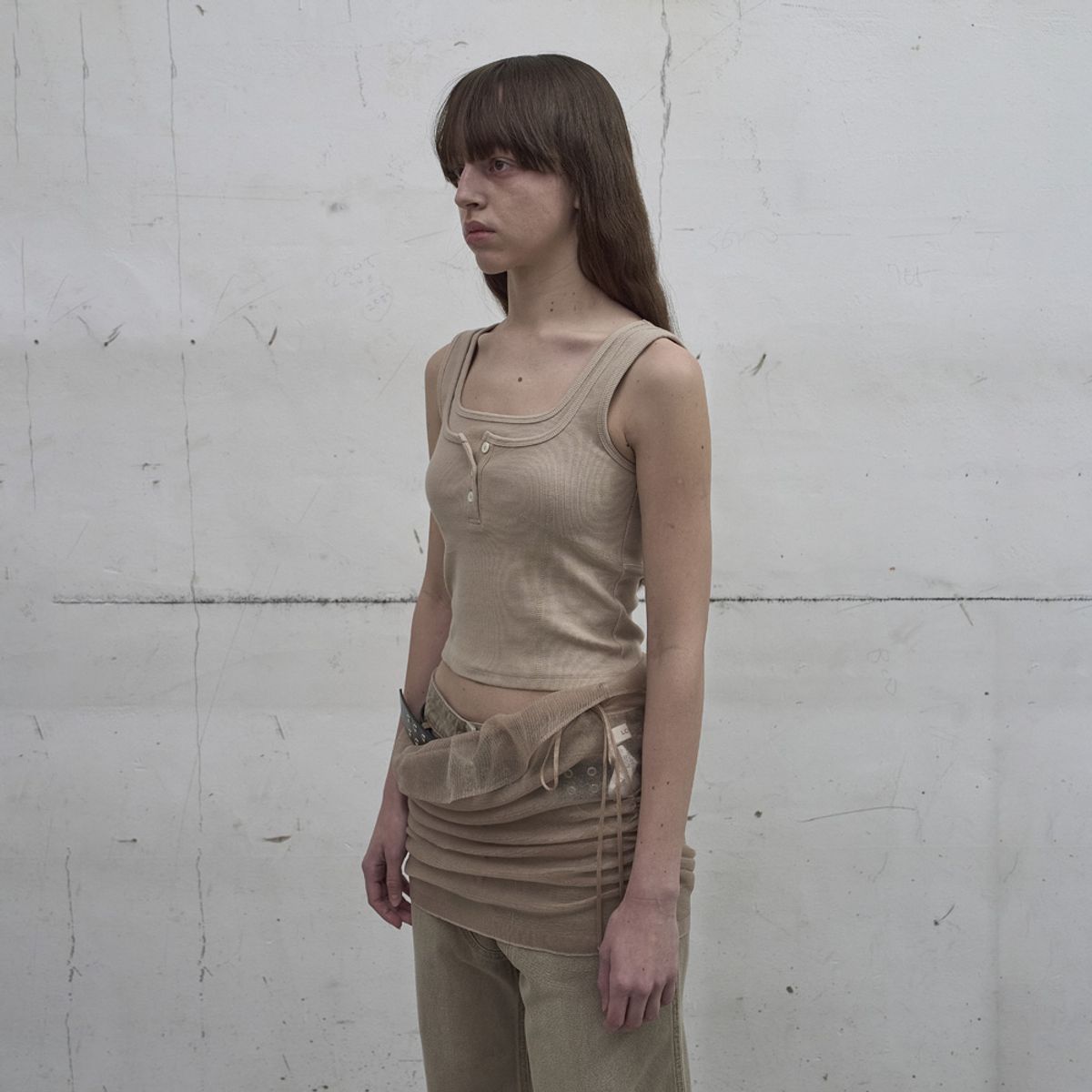 엘씨디씨티엠(LCDC™) SHEER FRILL LAYERED KNIT SKIRT (BEIGE)