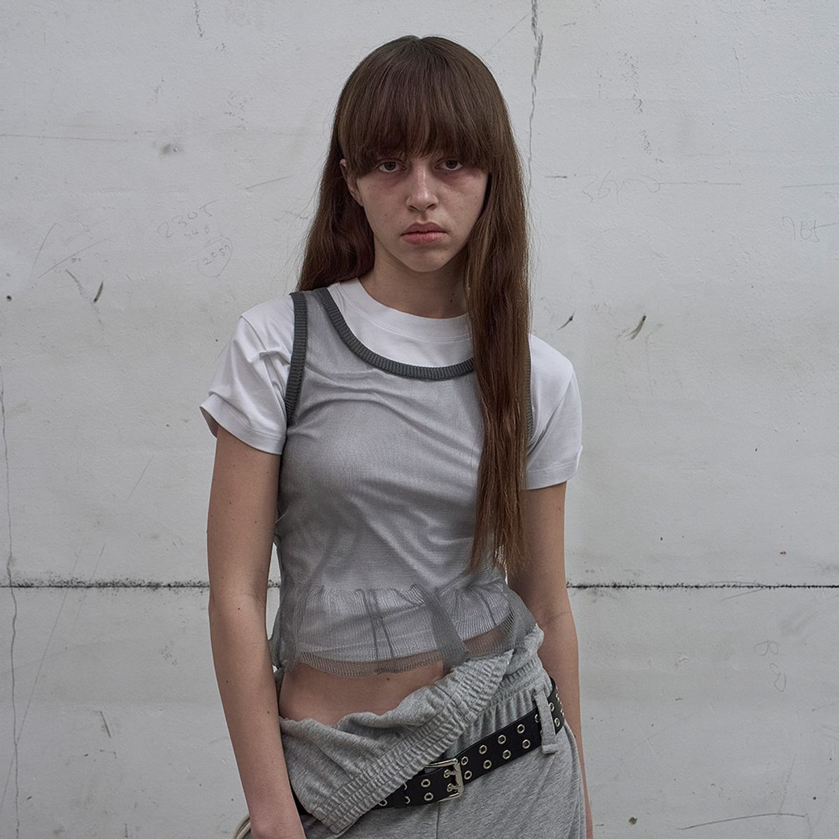 엘씨디씨티엠(LCDC™) SHEER FRILL KNIT TOP (GREY)