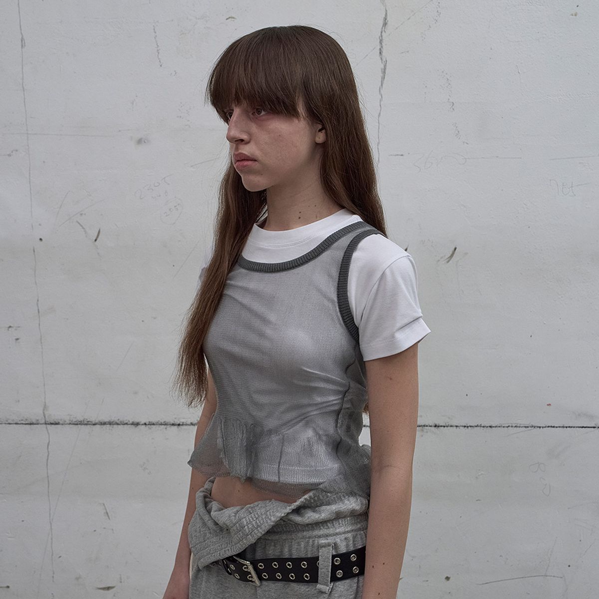 엘씨디씨티엠(LCDC™) SHEER FRILL KNIT TOP (GREY)