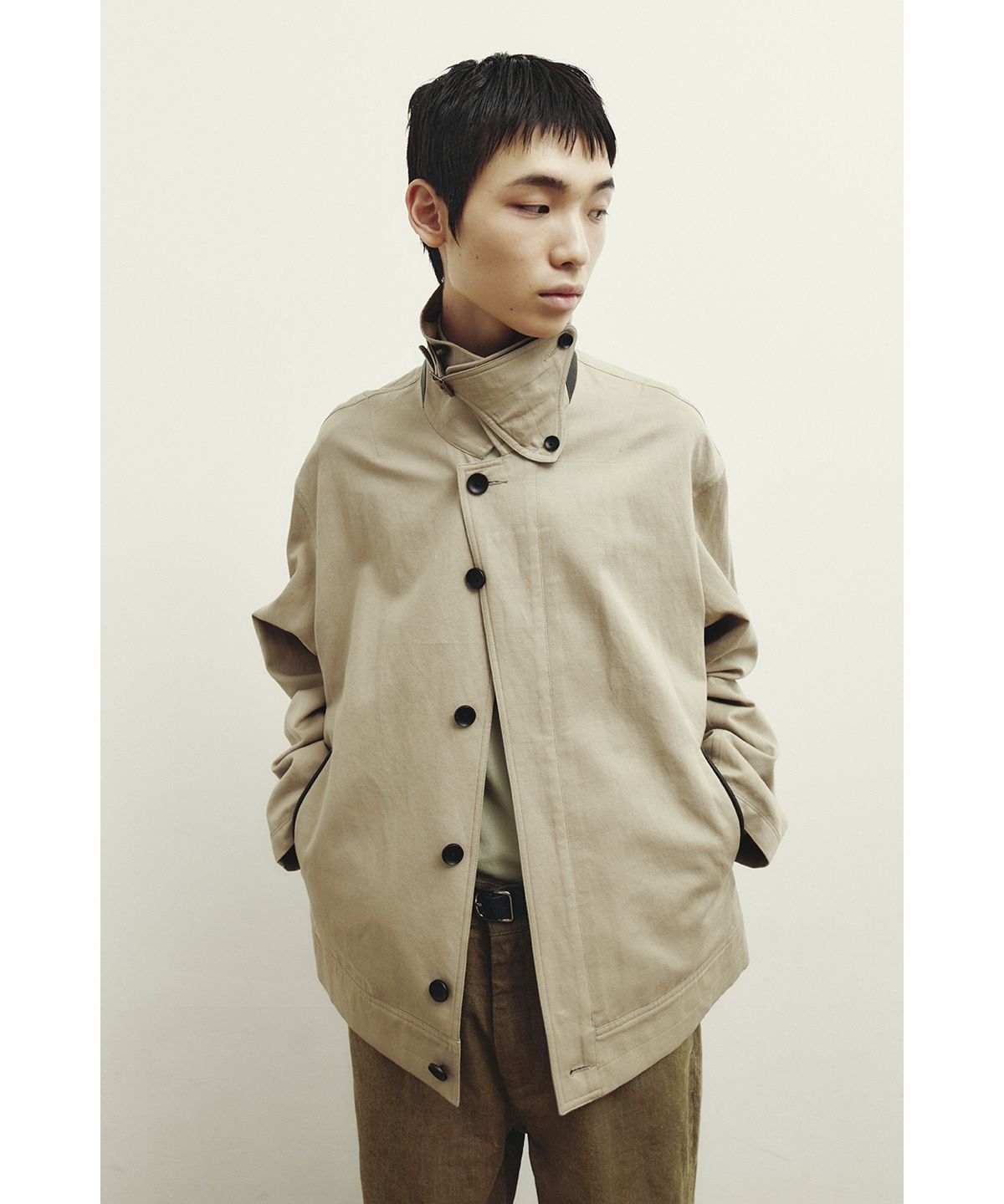 유스(YOUTH) Leather Trim Cotton Jacket - Beige
