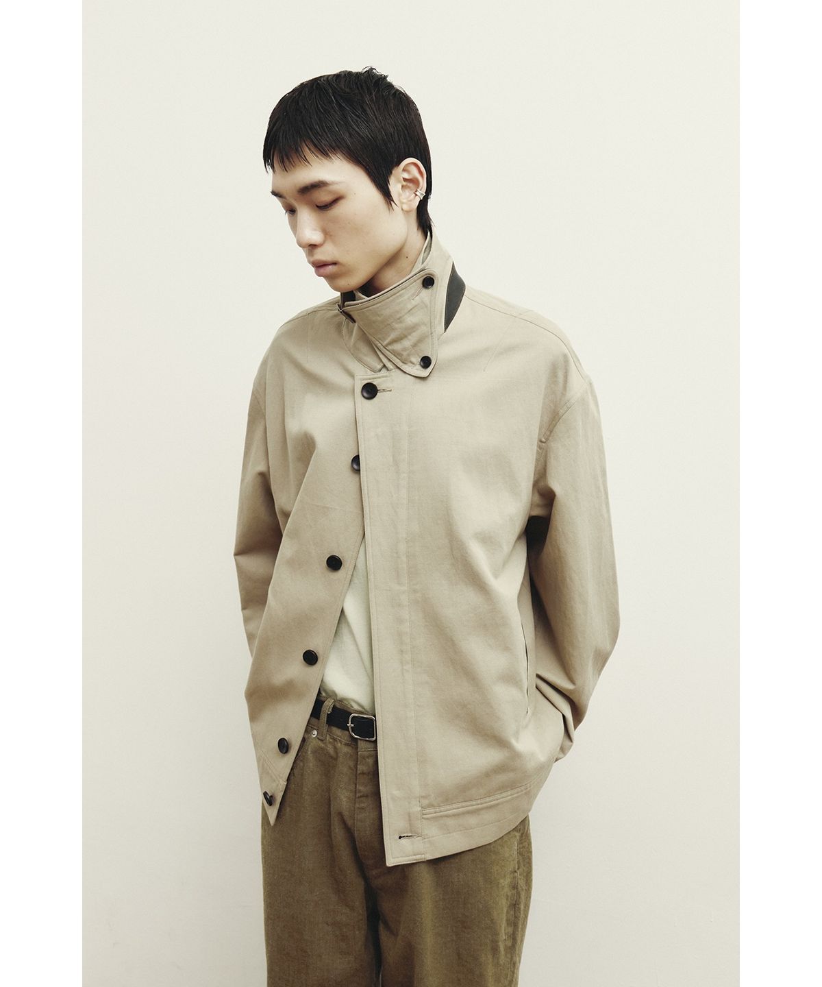 유스(YOUTH) Leather Trim Cotton Jacket - Beige