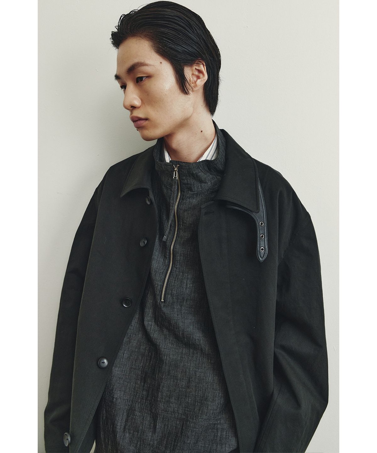 유스(YOUTH) Leather Trim Cotton Jacket - Black