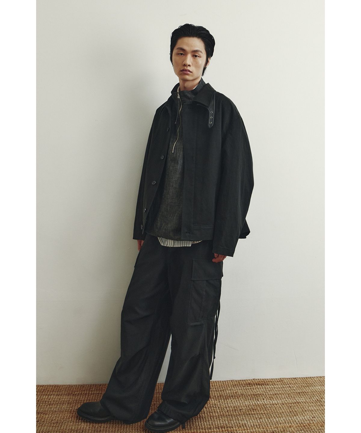 유스(YOUTH) Leather Trim Cotton Jacket - Black