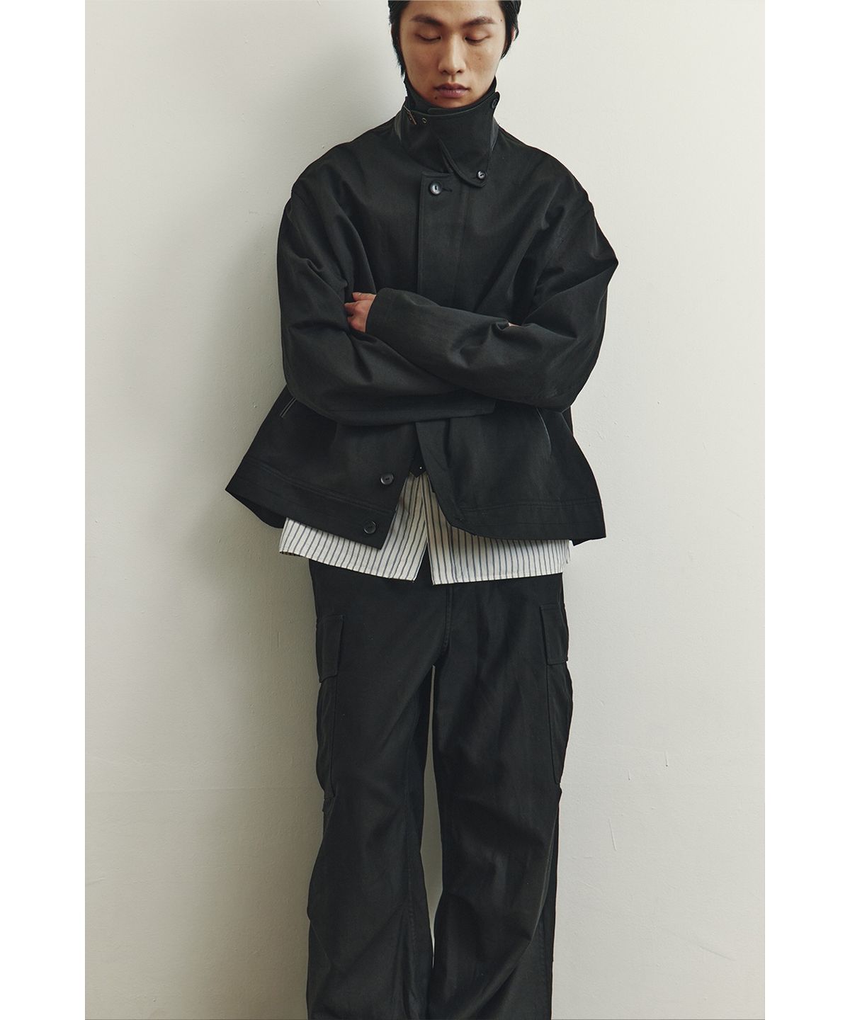 유스(YOUTH) Leather Trim Cotton Jacket - Black