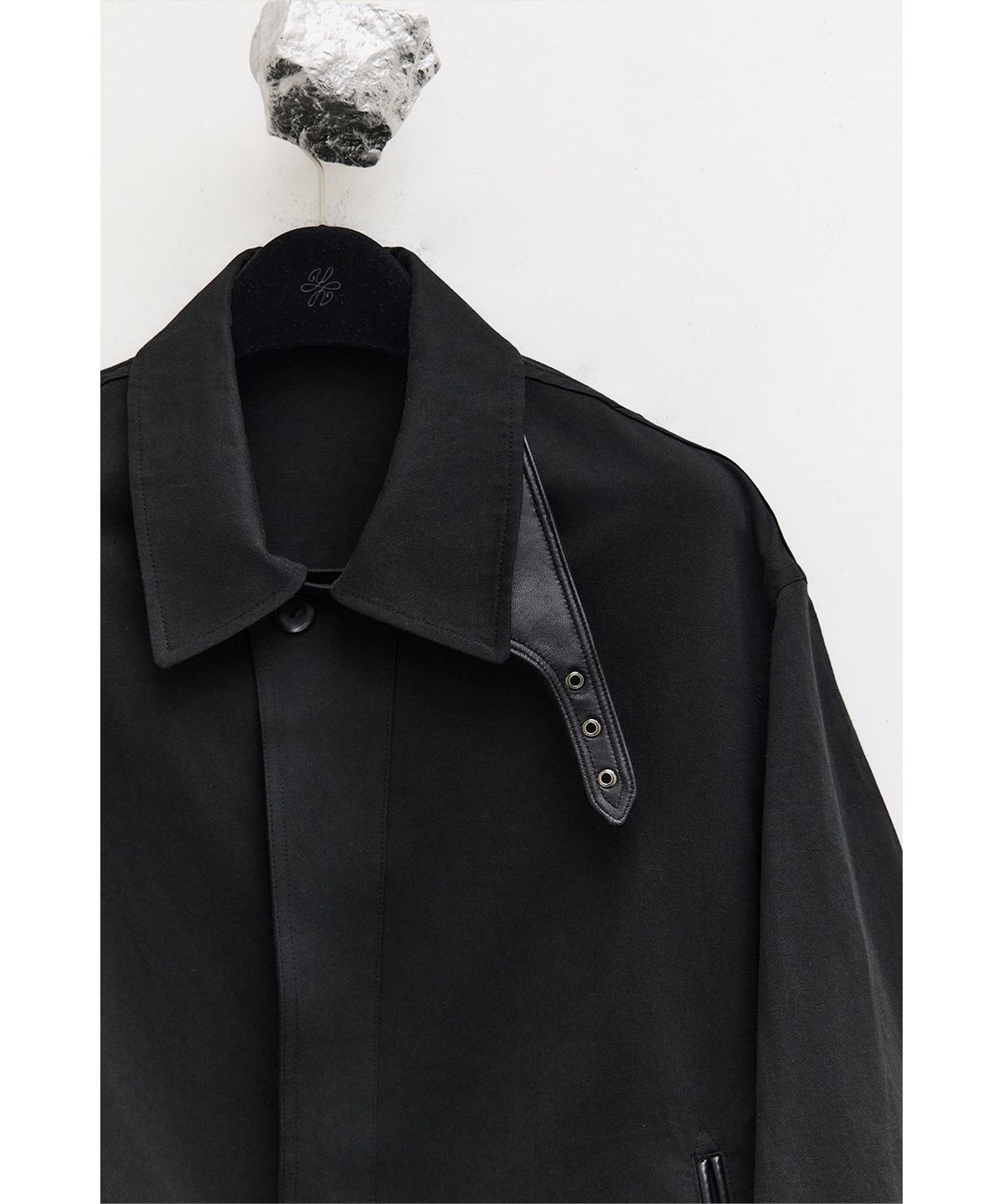 유스(YOUTH) Leather Trim Cotton Jacket - Black