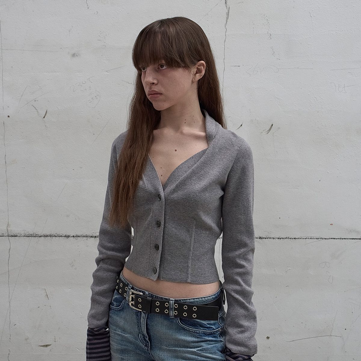 엘씨디씨티엠(LCDC™) DRAPED NECK KNIT CARDIGAN (MELANGE GREY)