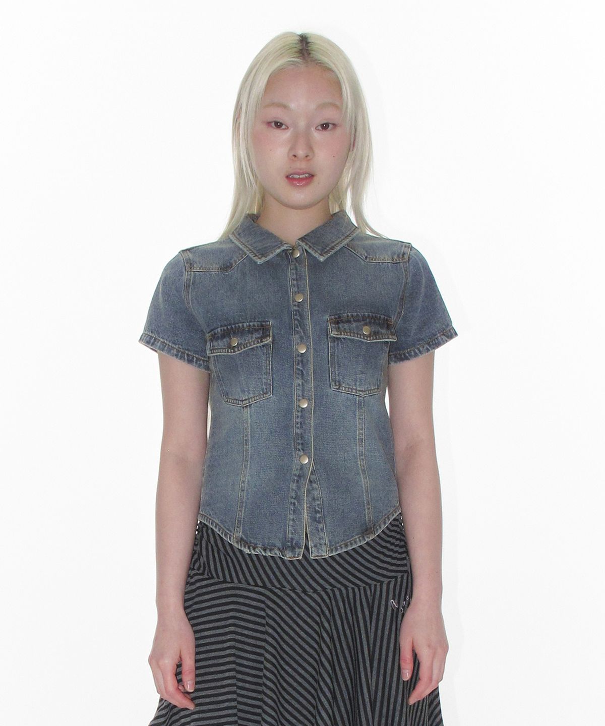 아메스 월드와이드(AMES-WORLDWIDE) DENIM SHORTSLEEVE SHIRTS BLUE