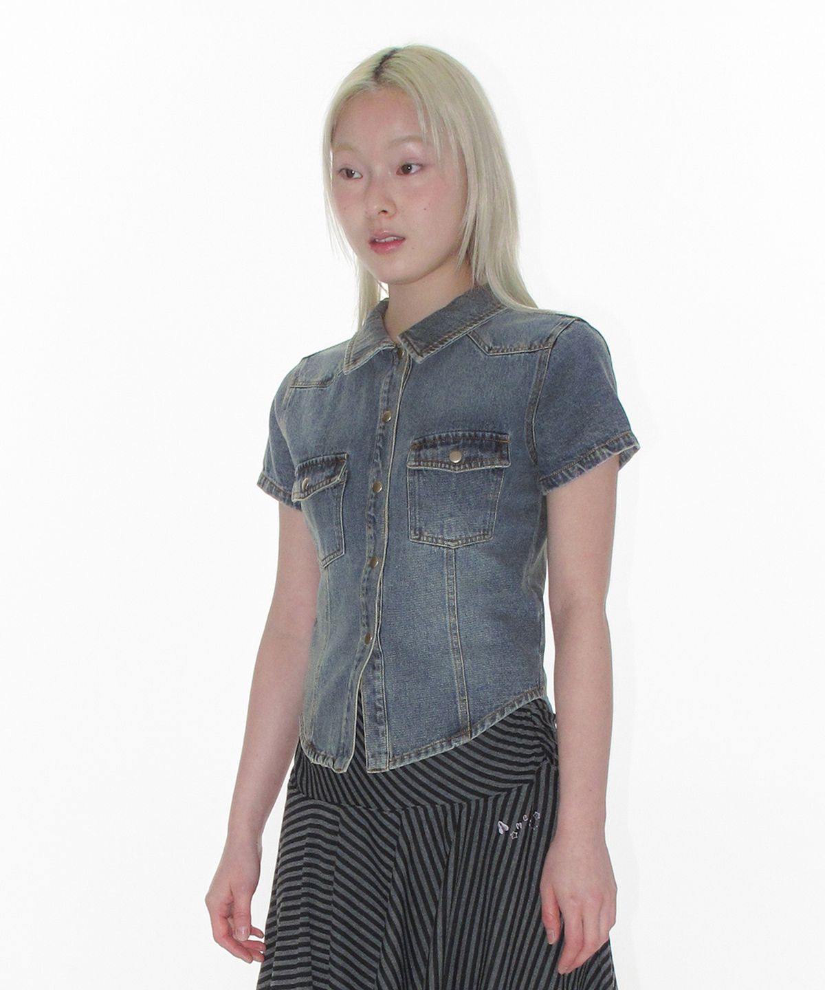 아메스 월드와이드(AMES-WORLDWIDE) DENIM SHORTSLEEVE SHIRTS BLUE