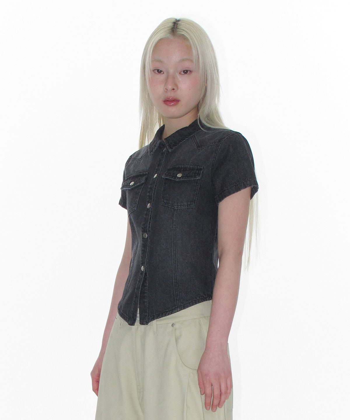 아메스 월드와이드(AMES-WORLDWIDE) DENIM SHORTSLEEVE SHIRTS BLACK