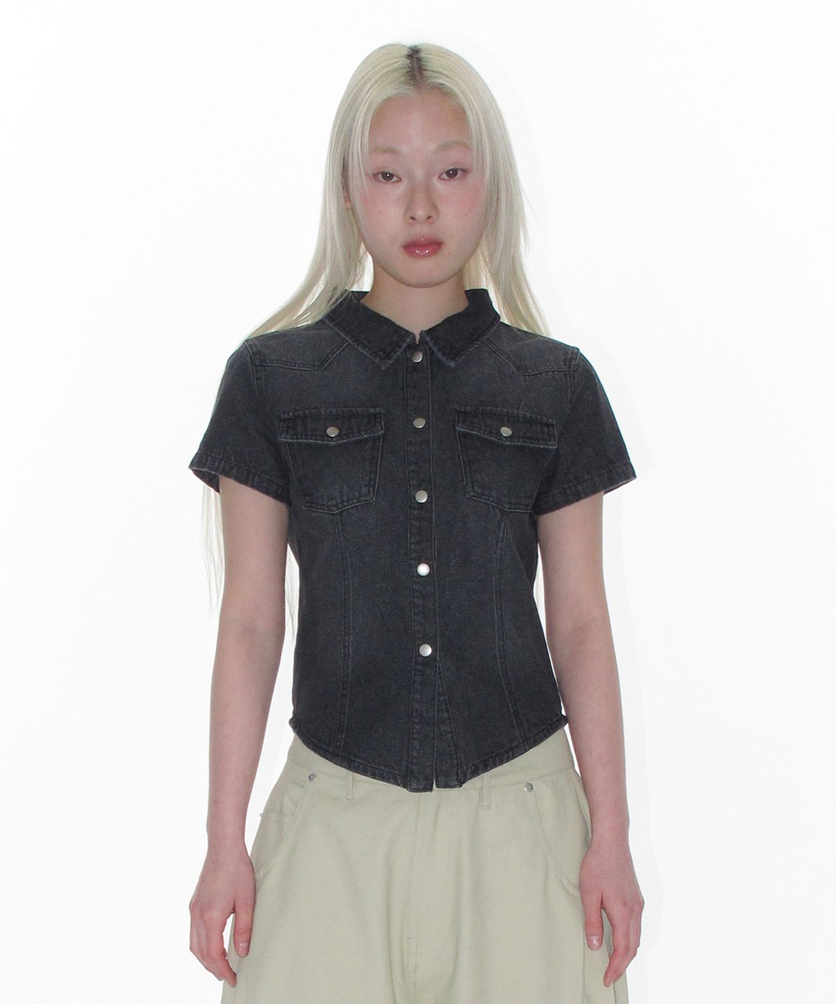 아메스 월드와이드(AMES-WORLDWIDE) DENIM SHORTSLEEVE SHIRTS BLACK
